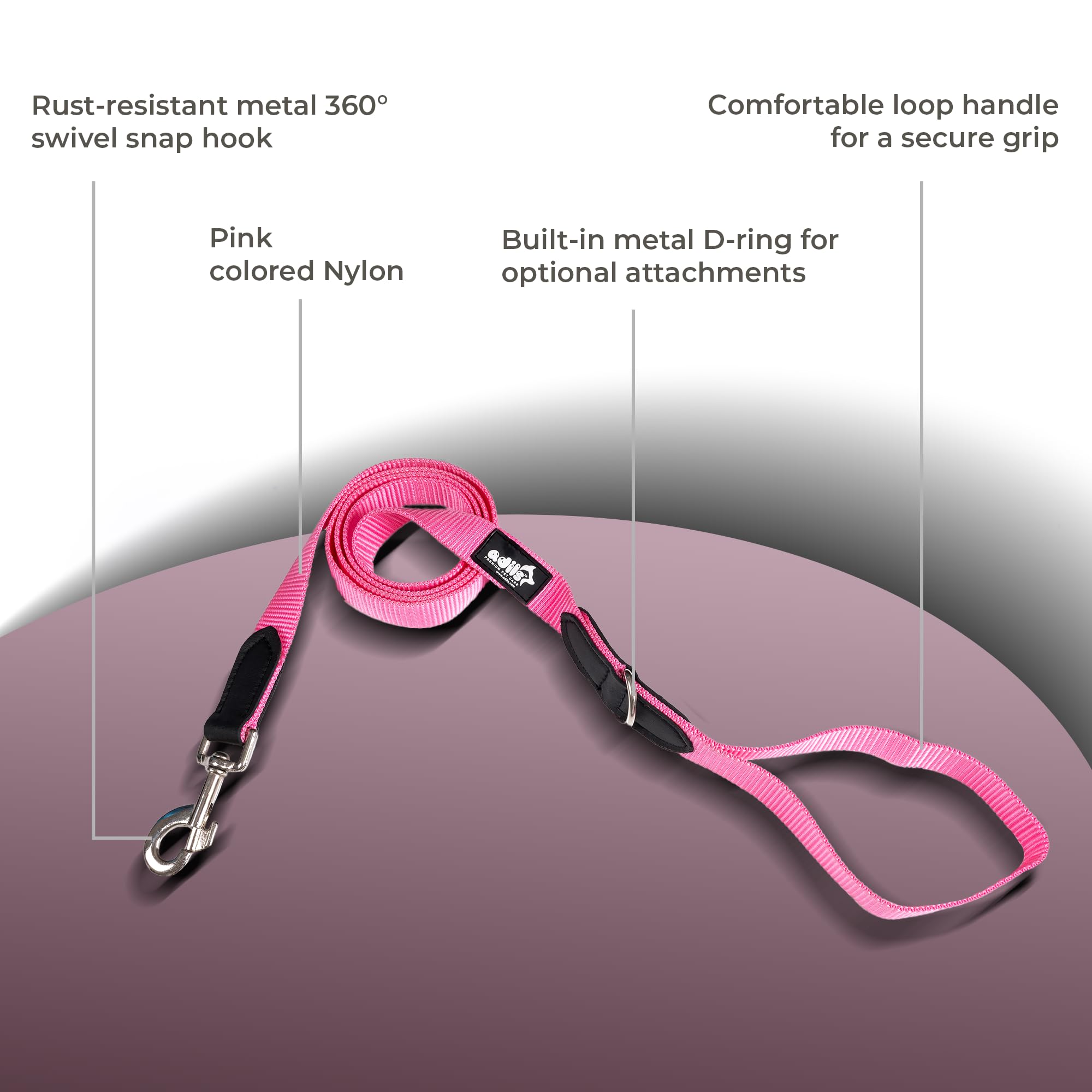 Adil’s 5FT Adjustable Nylon Dog Leash with Soft Leather Handle – Durable Long Lead with 360° Swivel Hook – Strong, Tangle-Free Leash for Walking & Training Small, Medium & Large Dogs