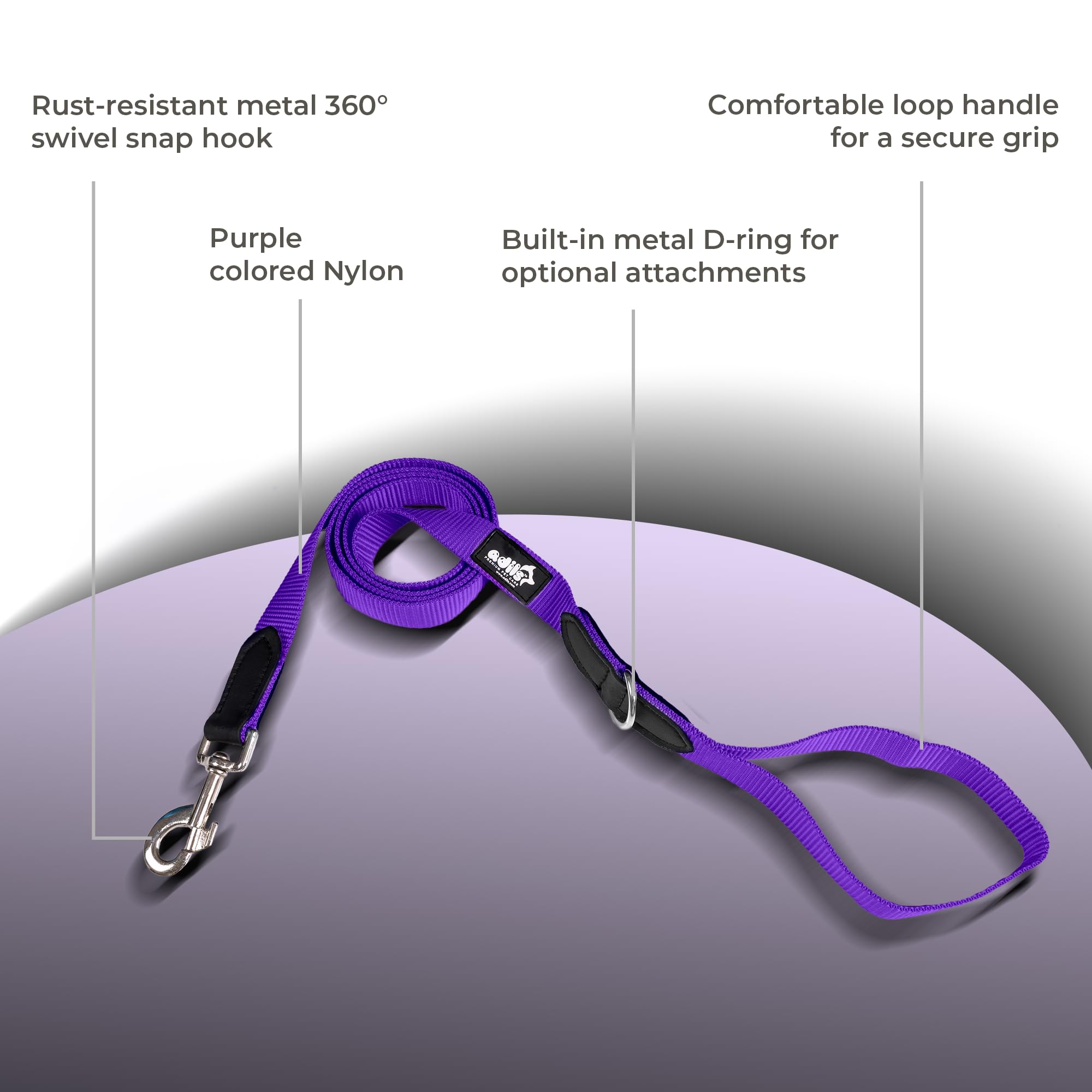 Adil’s 5FT Adjustable Nylon Dog Leash with Soft Leather Handle – Durable Long Lead with 360° Swivel Hook – Strong, Tangle-Free Leash for Walking & Training Small, Medium & Large Dogs