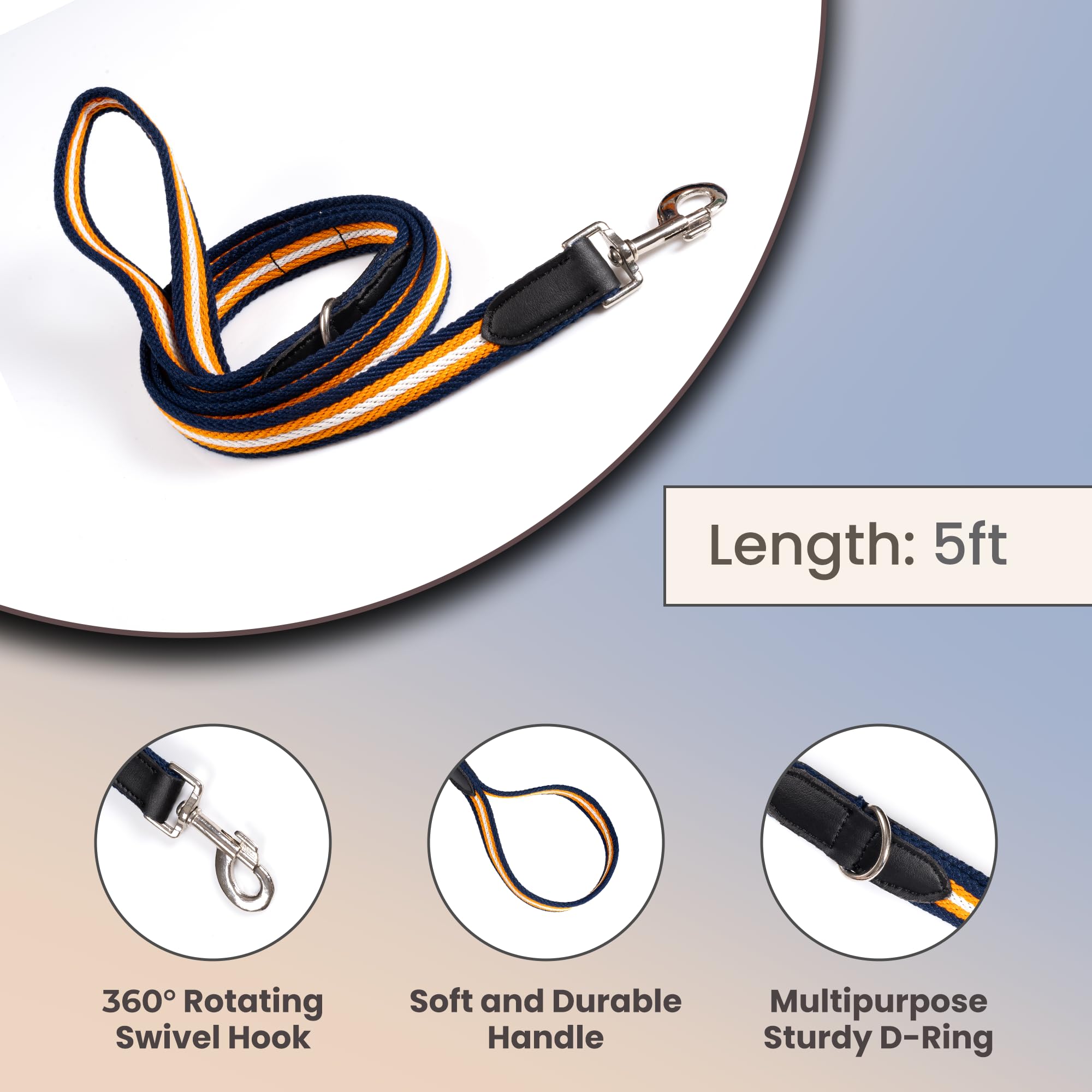 Adil’s Multi Color Cotton Dog Leash – Durable High-Density Cotton with Metal Clasp, 5 Ft Leash for Small, Medium & Large Dogs – Comfortable & Strong Pet Walking Leash