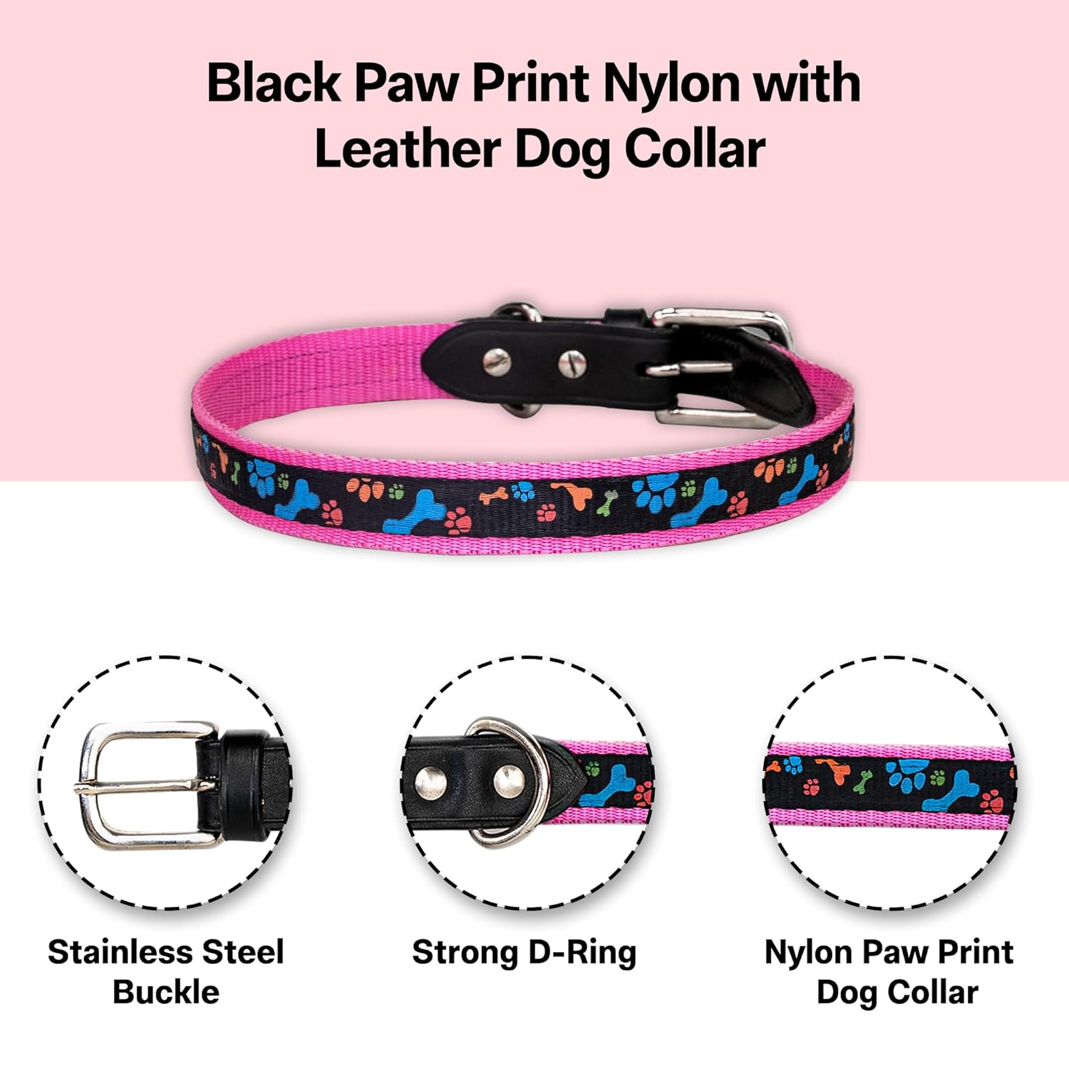 Adil’S Paw Print Nylon Dog Collar, Adjustable Metal Buckle with D-Ring Width: 1 inch for Small, Medium & Large Dogs, Pet Collar for All Breeds