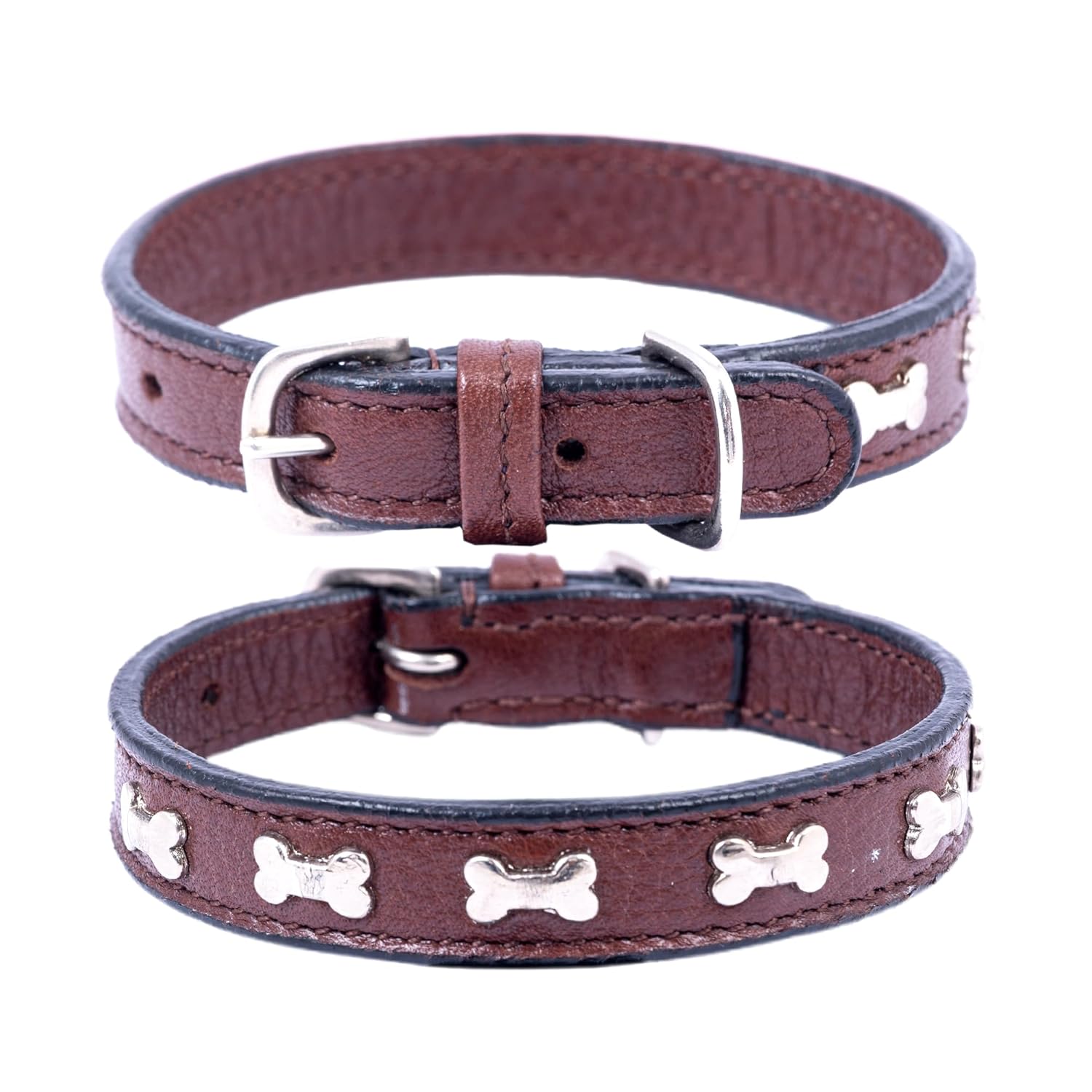 Adil’S Leather Cat Collar - Stylish Six Bone Studded Design, Breakaway Soft pet Collar, Adjustable Metal Buckle with Strong D-Ring for Leash attachments,Comfortable & Secure (Black)