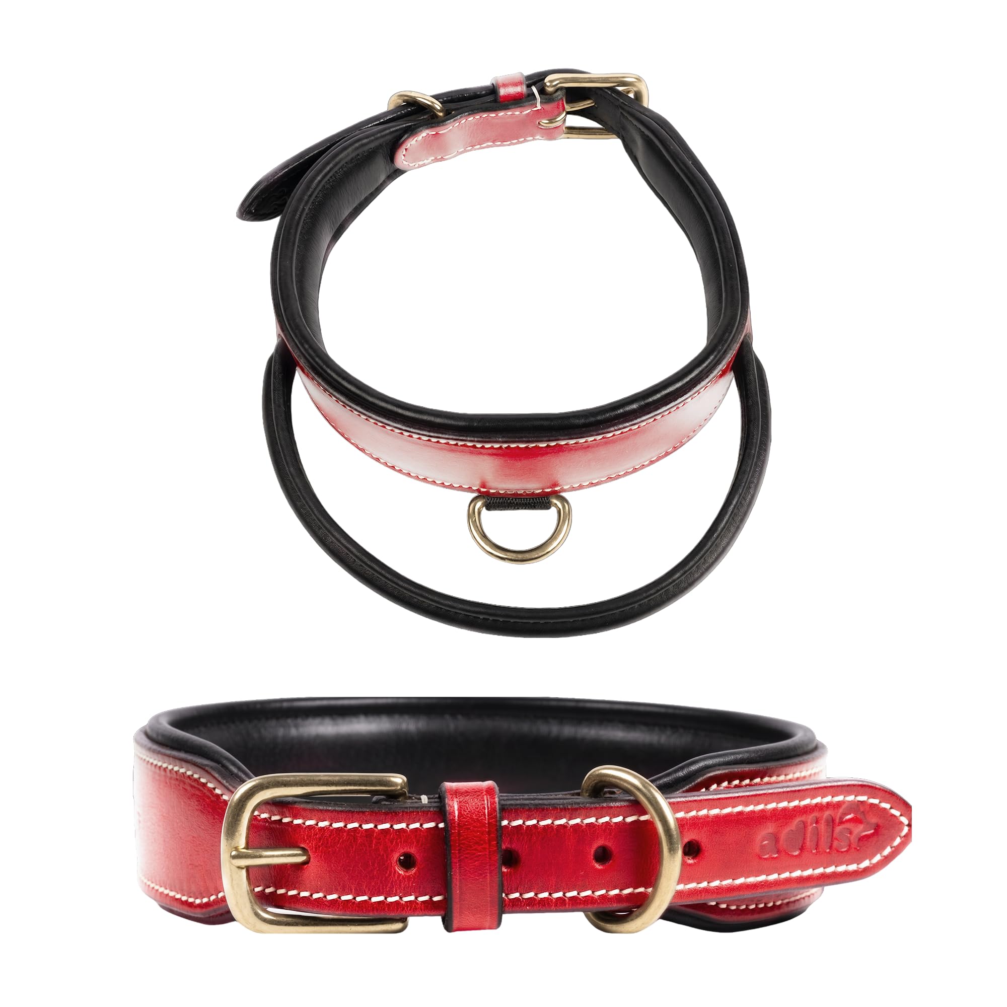 Adil's Softy Leather Dog Collar with Control Handle 1.5 inch Wide Built-in Quick Grab Leather Pull Strap, Heavy Duty Dual D-Ring Neckbelt for Medium & Large Dogs (Black, S)