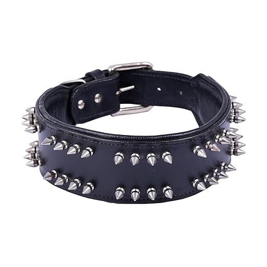 2-Inch Wide Spiked Leather Dog Collar for Pitbulls, Mastiffs, Street Hounds, and Huskies
