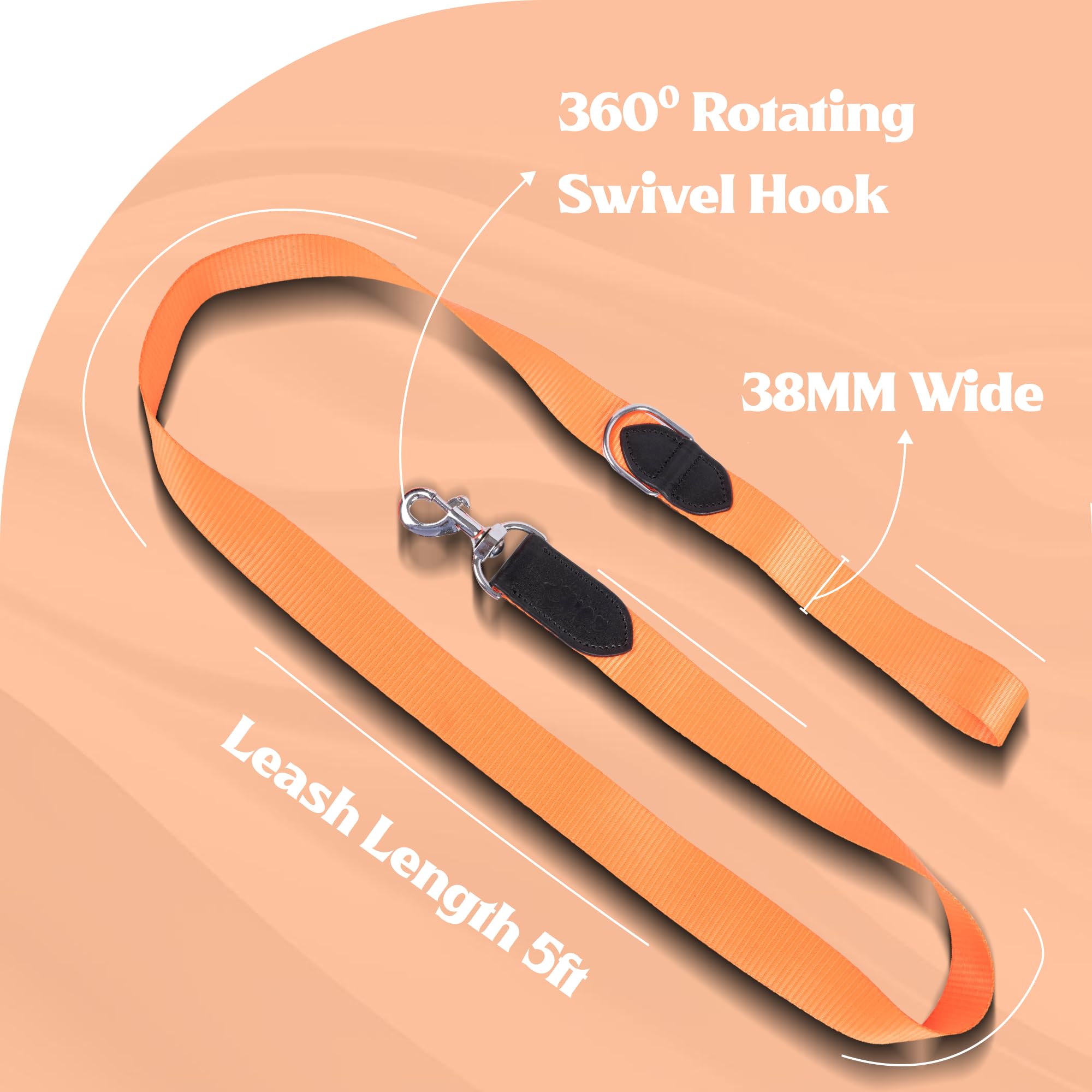 ADIL's Nylon Dog Leash, Heavy Duty Walking Lead with 360° Swivel Metal Hook 1.5 Inch Wide Durable Training Cord with Comfortable Loop Handle for Medium Large Dogs