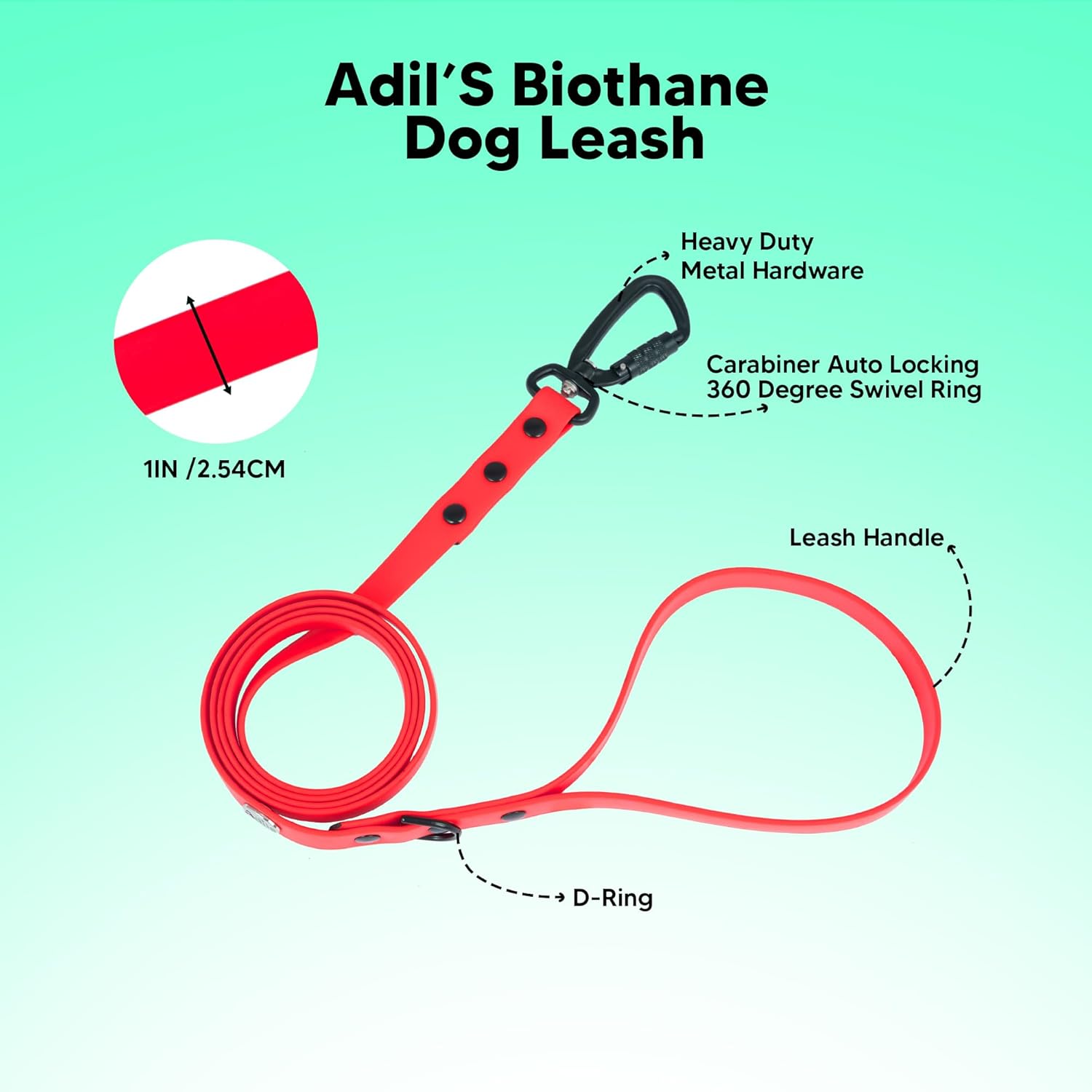 Adil’s Biothane Dog Leash - Waterproof Leashes for Dogs, Metal Hook, Adjustable 5ft Length Suitable for Dogs & Puppies, Ideal for Walking, Running & Training
