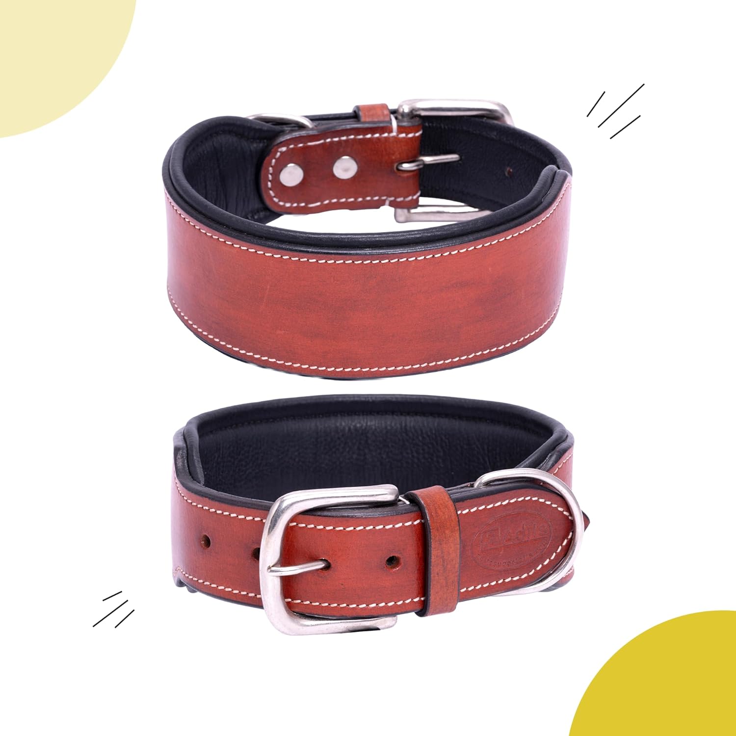 Handmade Leather Plain Dog Collar, Adjustable Leather Dog Collar with Strong Metal Buckle