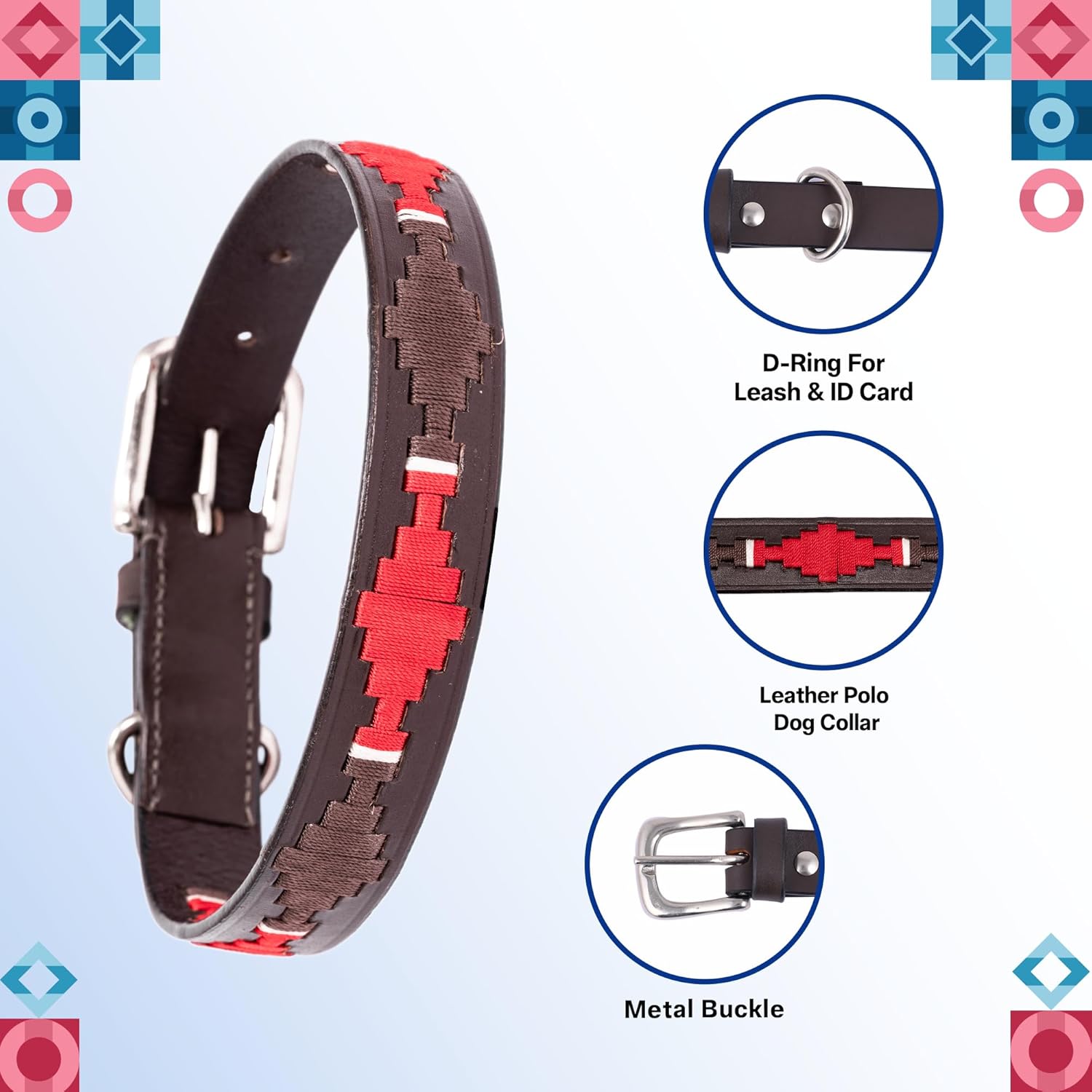 ADIL'S Polo Dog Collar,1 Inch Width Handcrafted by Artisans|Leather Dog Collar with Strong Metal Buckle & D-Ring for Small, Medium & Large Dogs