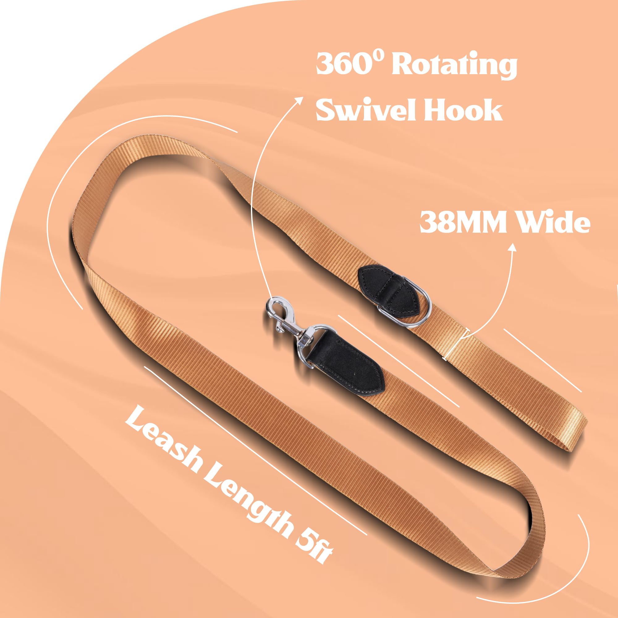 ADIL's Nylon Dog Leash, Heavy Duty Walking Lead with 360° Swivel Metal Hook 1.5 Inch Wide Durable Training Cord with Comfortable Loop Handle for Medium Large Dogs