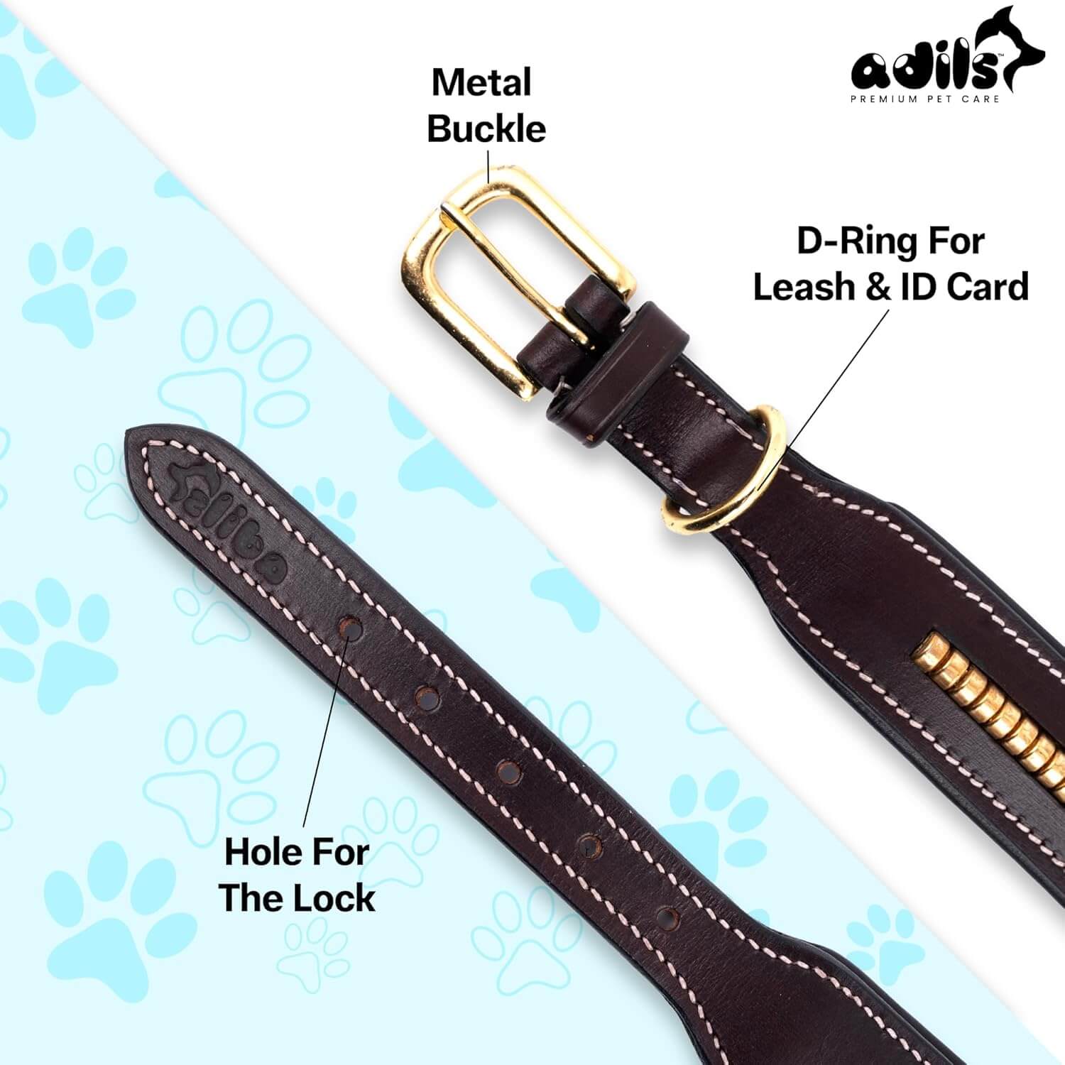 Adil's Genuine Leather 1.5" Mid Chain Dog Collar for Medium to Large Dogs
