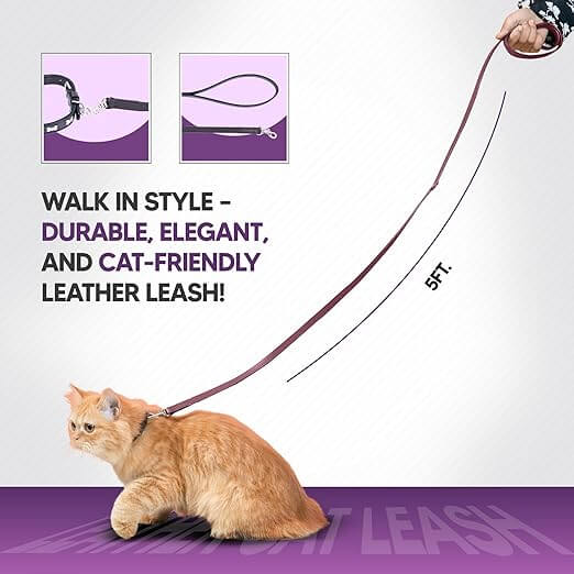 Adil’S Leather Cat Leash – Durable, Stylish & Comfortable Genuine Leather 4ft Long Leash with Secure Trigger Snap Hook for Safe Walks and Outdoor Adventures