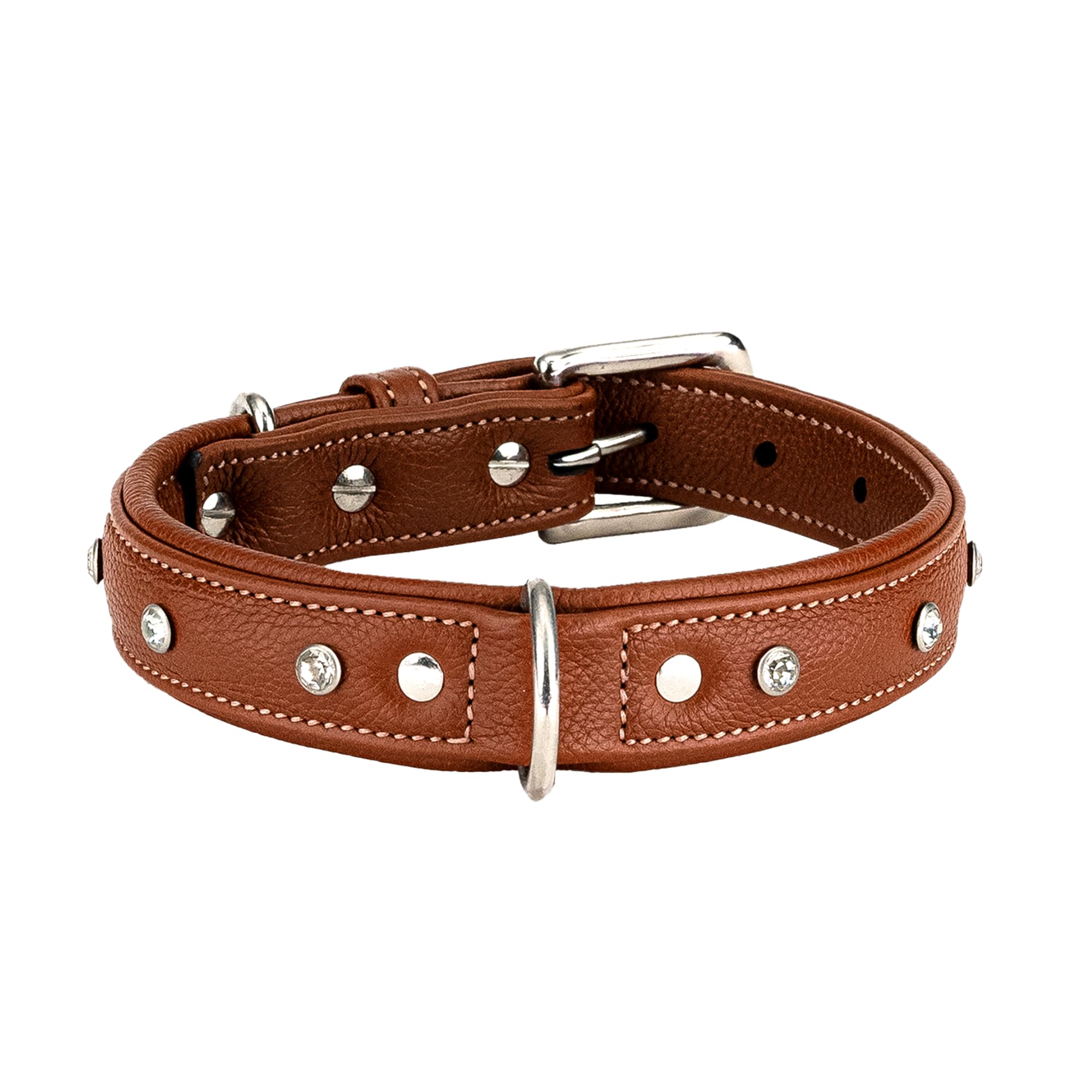 Adil’S Black Studded Softy Leather Dog Collar 1inch Width Suitable for Small, Medium & Large Dogs with Strong Metal Buckle & D-Ring for leashes, Size: S to XL, Brown (S, Black Stud)