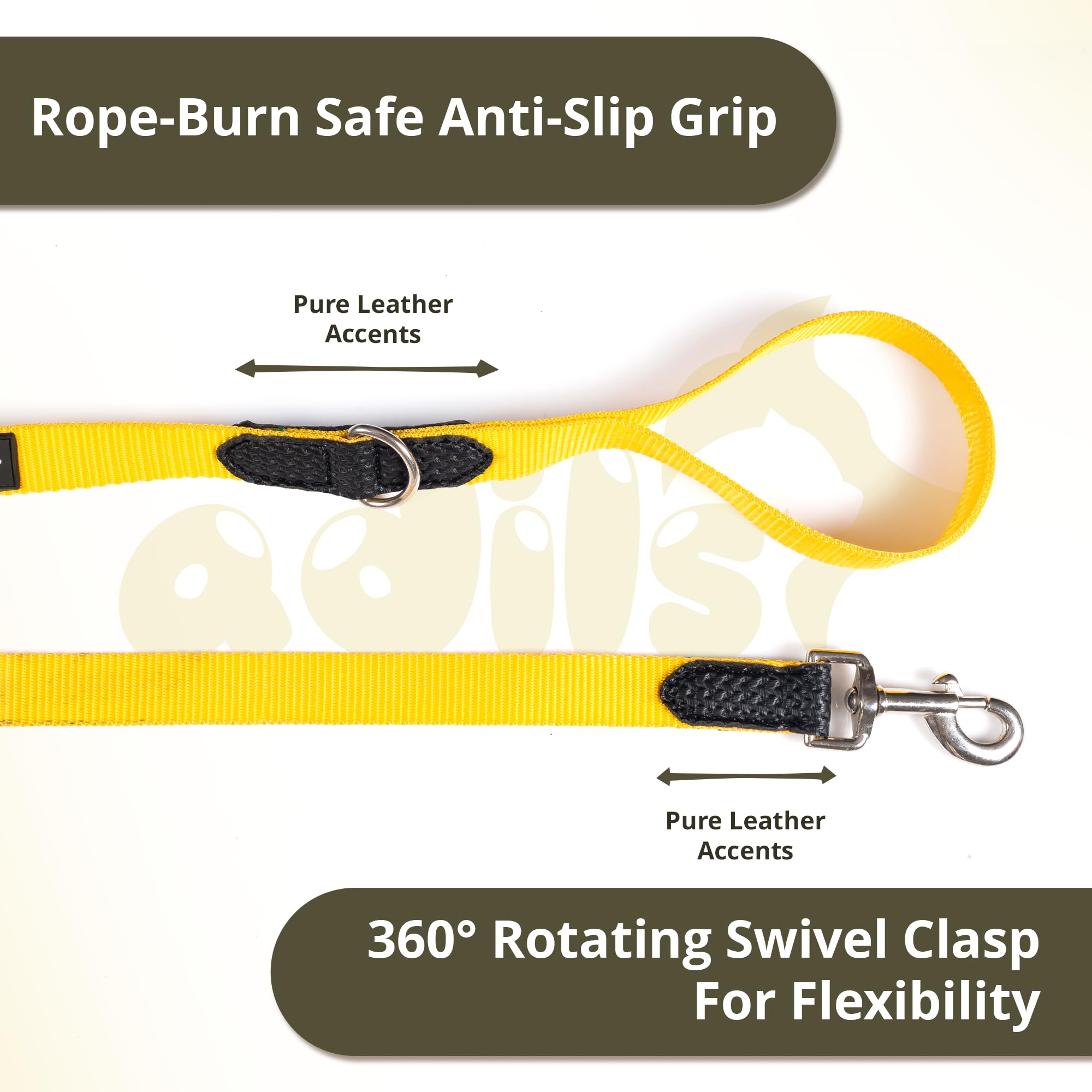Adil’s 10FT Adjustable Dog Leash Features a Soft Leather Handle, Strong Nylon, and a 360° Swivel Hook—Durable, Comfy, and Ideal for Small to Large Dogs.