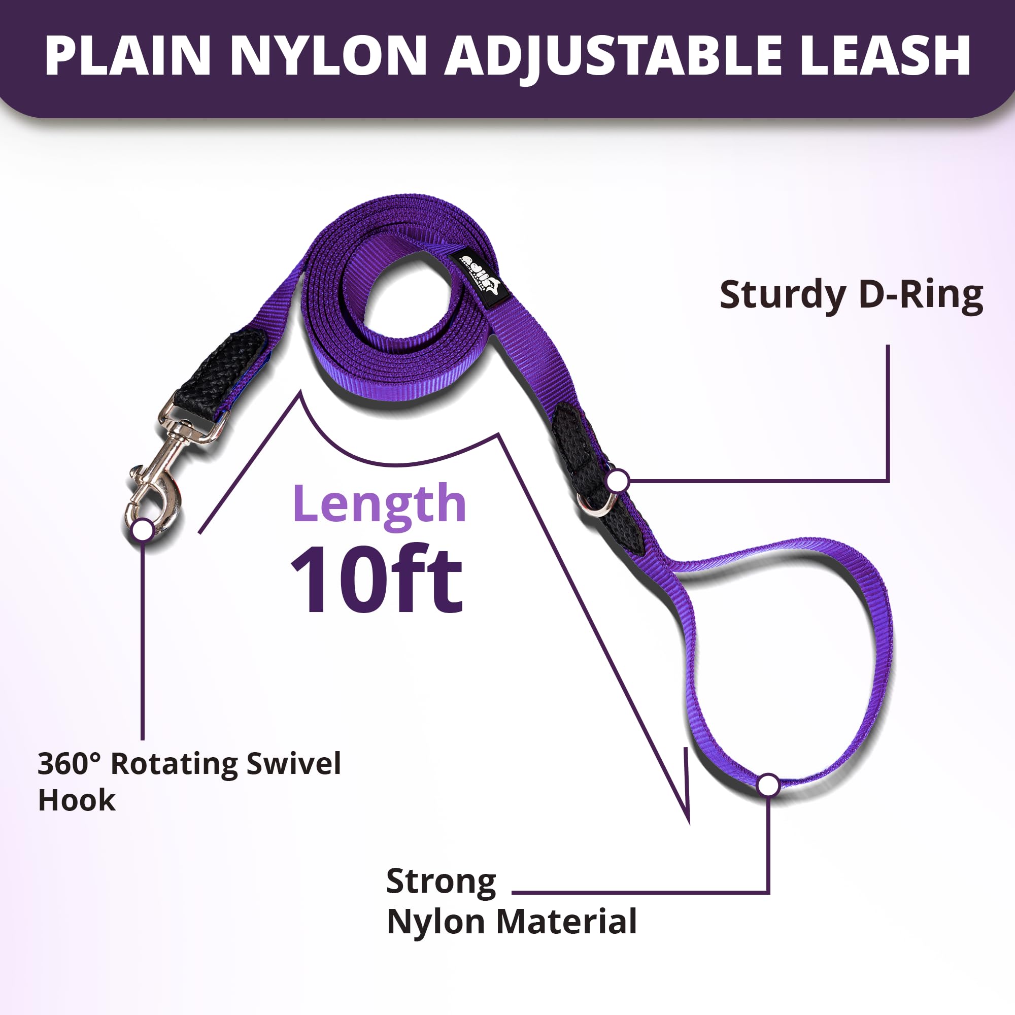 Adil’s 10FT Adjustable Dog Leash Features a Soft Leather Handle, Strong Nylon, and a 360° Swivel Hook—Durable, Comfy, and Ideal for Small to Large Dogs.