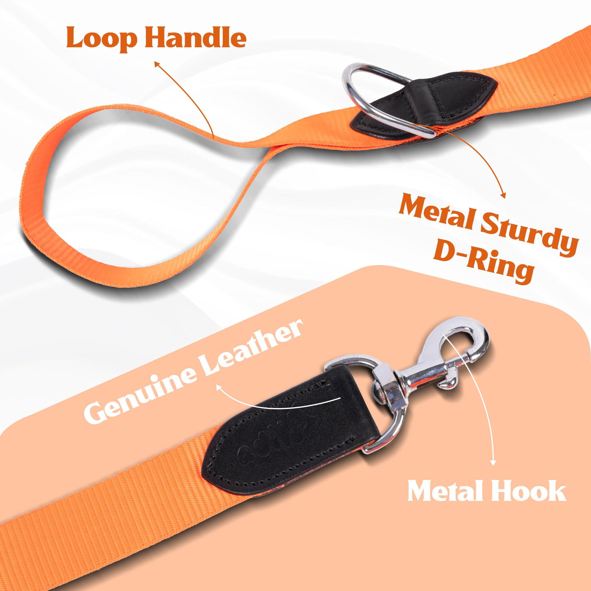 ADIL's Nylon Dog Leash, Heavy Duty Walking Lead with 360° Swivel Metal Hook 1.5 Inch Wide Durable Training Cord with Comfortable Loop Handle for Medium Large Dogs