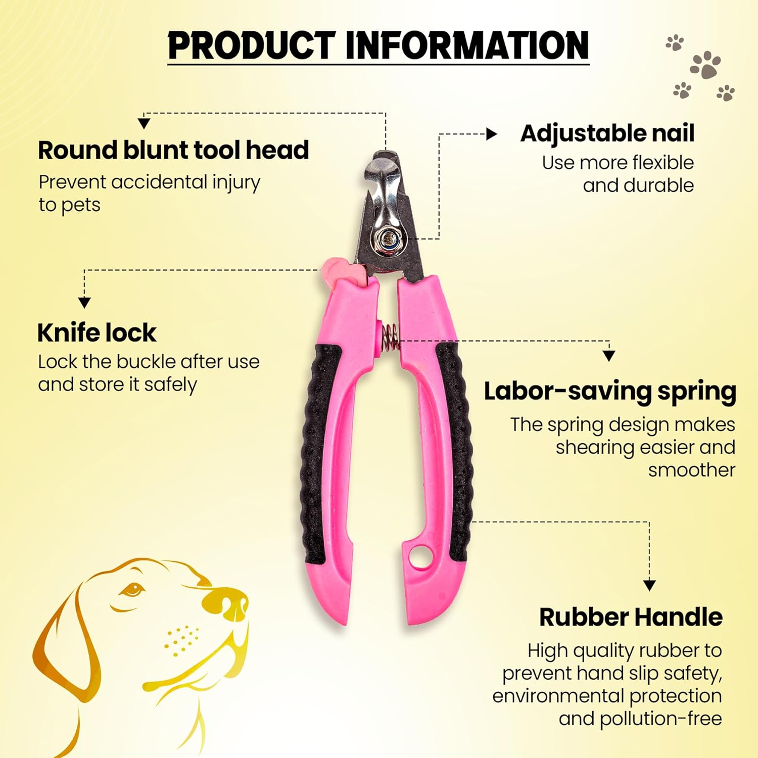 Adil’s Dog Nail Clipper - Pet Nail Trimmer with Safety Guard - Nail Cutter for Dogs & Cats, Stainless Steel Blades, Non-Slip Rubber Handle Grooming Tool for Pets
