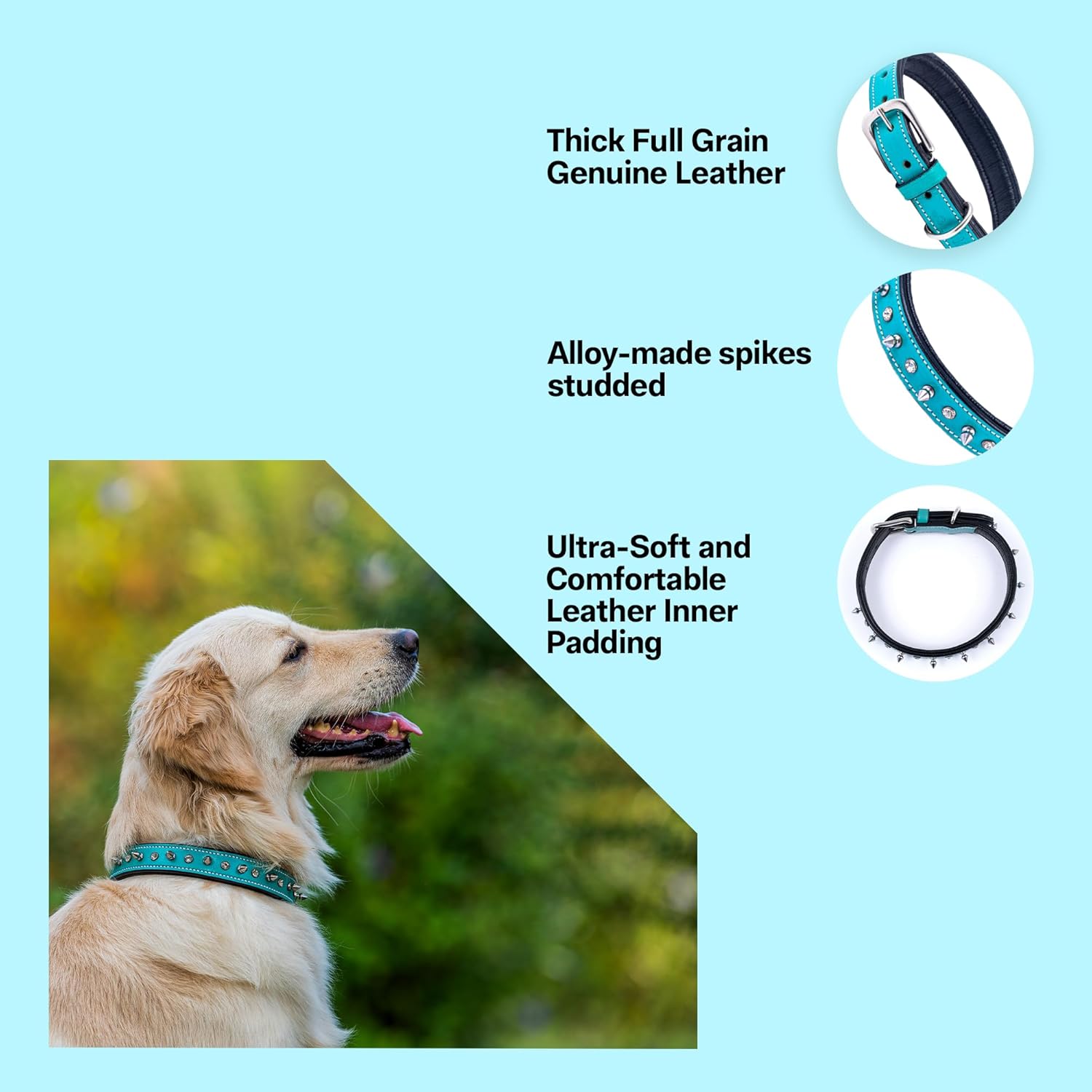 Adil’S Leather Spike Studded Dog Collar – Adjustable Pet Collar for Small, Medium, Large Dogs Durable & Stylish for Pitbulls, Bulldogs, Mastiffs & Guard Dogs