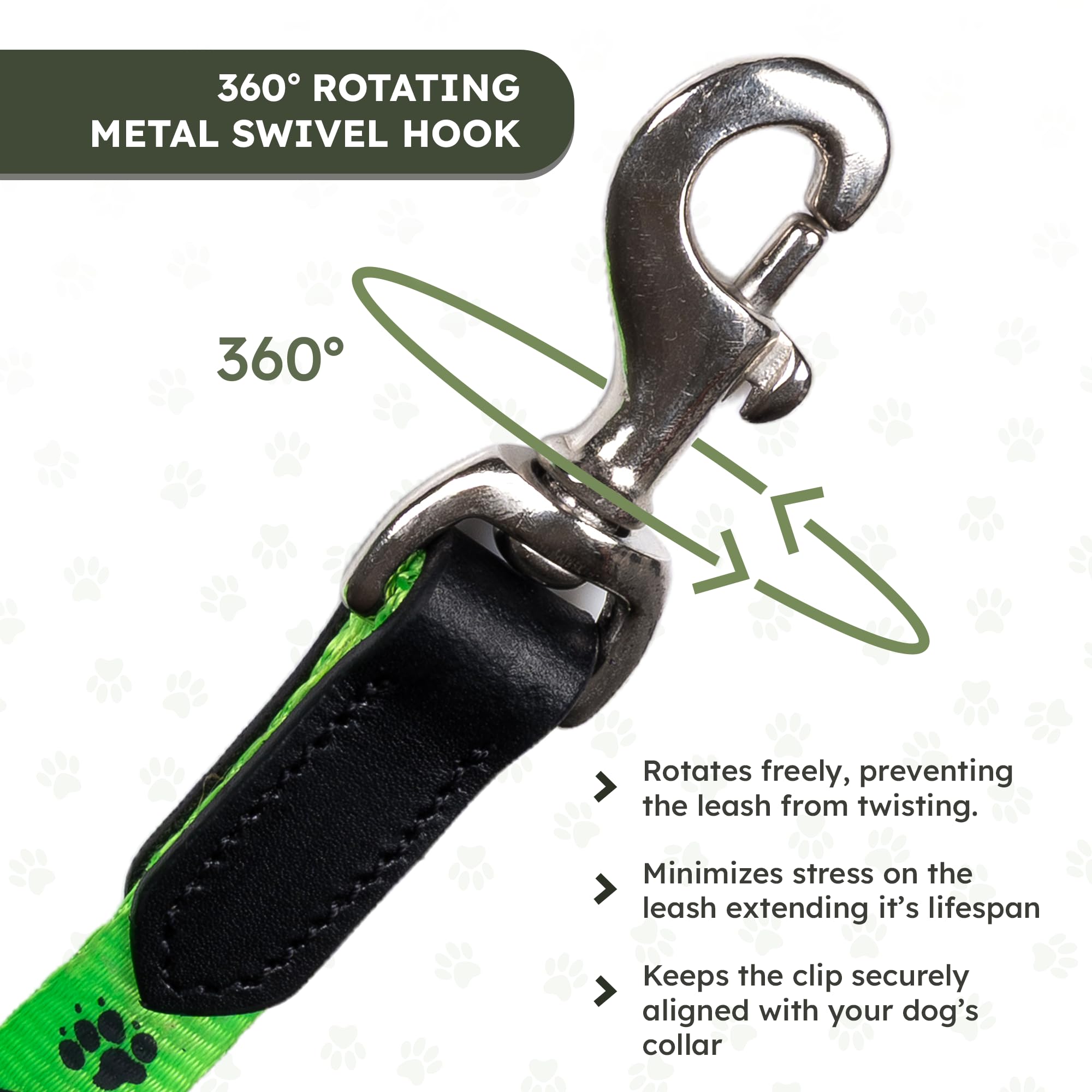 Adil’s Nylon Paw Print Dog Leash – 19mm Wide 5ft Long Durable Lead with 360° Swivel Hook Loop Handle Metal D-Ring Walking Training for Small Medium Pets