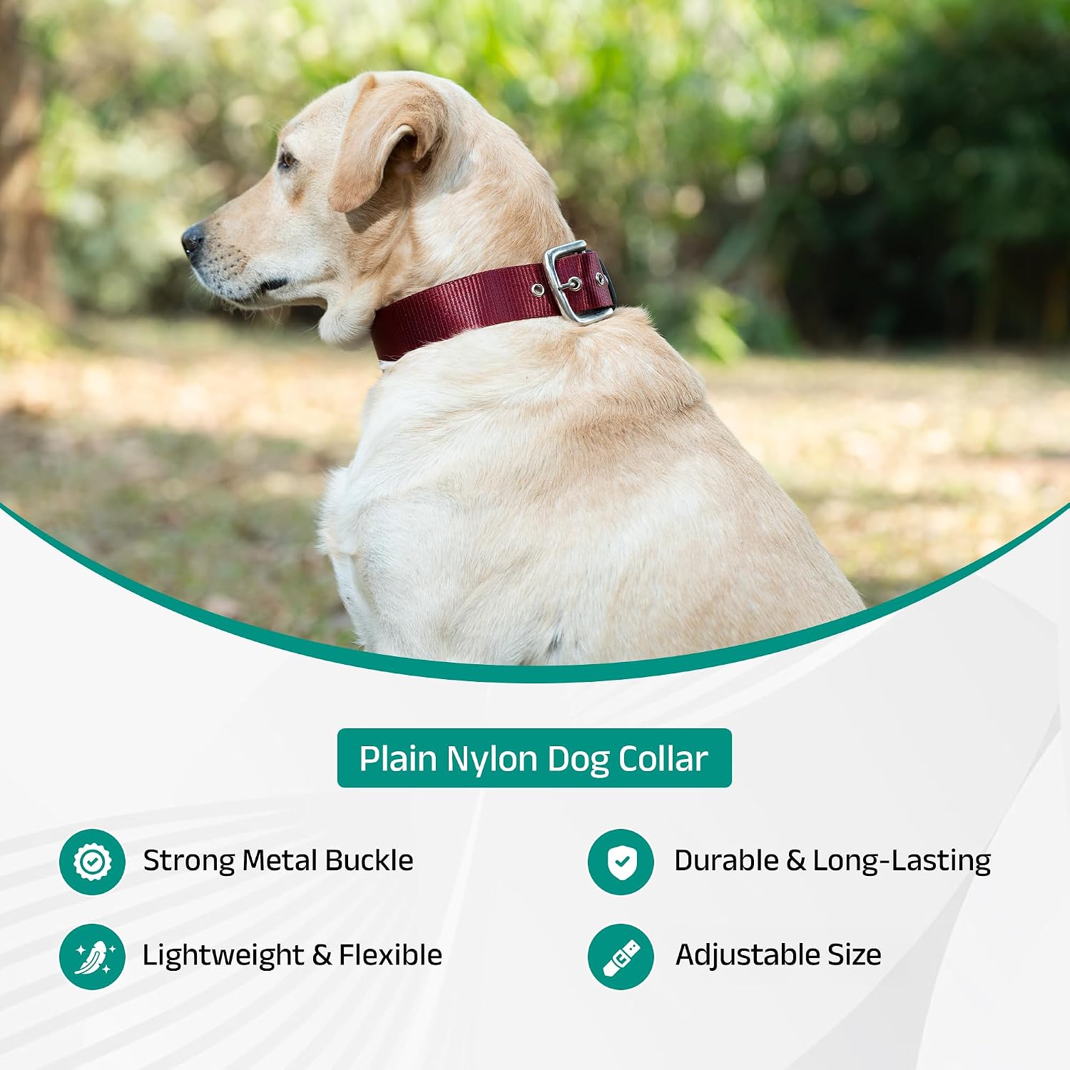 ADIL's Nylon Dog Collar – 1.5 Inch Wide Heavy-Duty Neckbelt with Metal Buckle D-Ring, Adjustable Safety Strap Small Medium Large Pets for Outdoor Walking Training