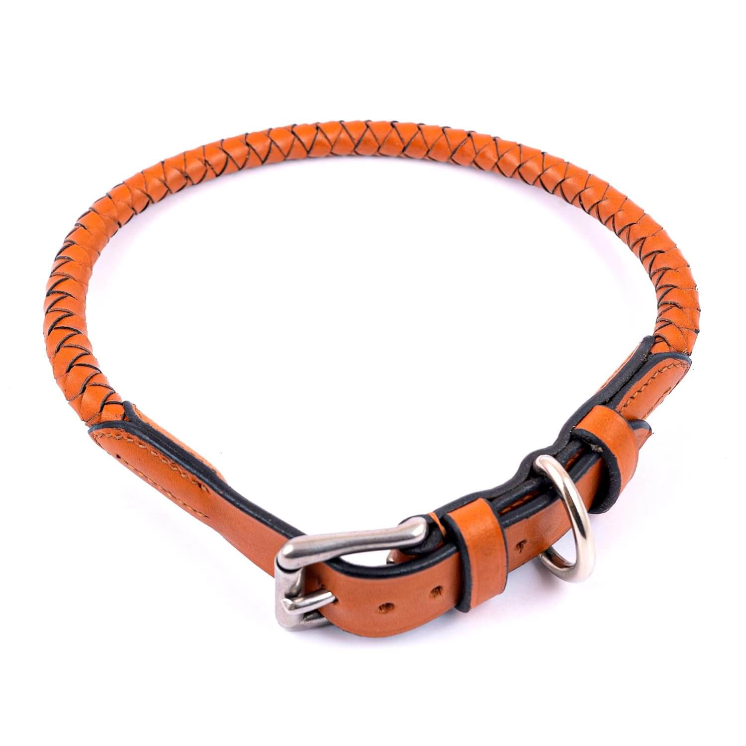 Braided Rolled Drum Dyed (DD) Leather Dog Collar