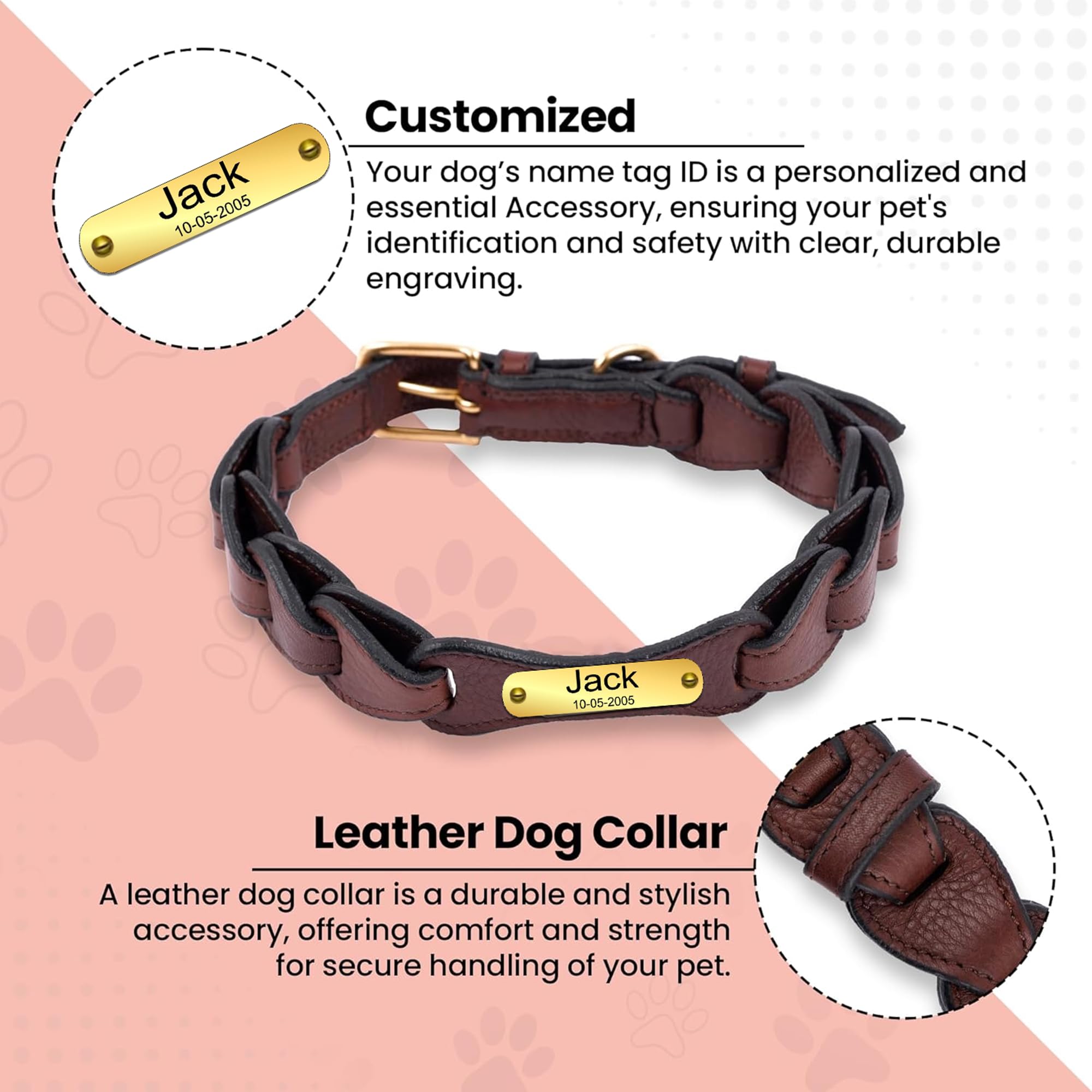 Adil’S Soft Leather Personalized Dog Collar for Large Medium Small Dogs Neck Collar with Personalized Dog Name in Neck Size 12 Inch to 26 Inch