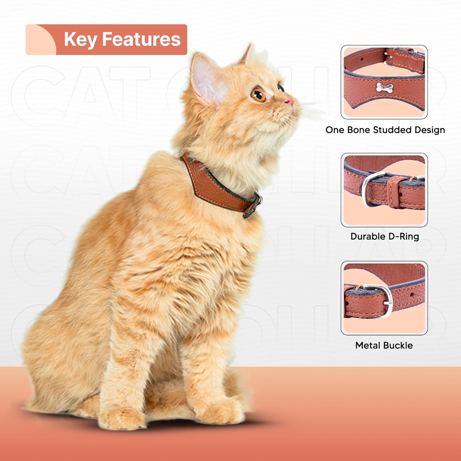 Adil’S Leather Cat Collar - Stylish Single Bone Studded Design, Breakaway Soft pet Collar, Adjustable Metal Buckle with Strong D-Ring for Leash attachments for Outdoor Adventures (Black)