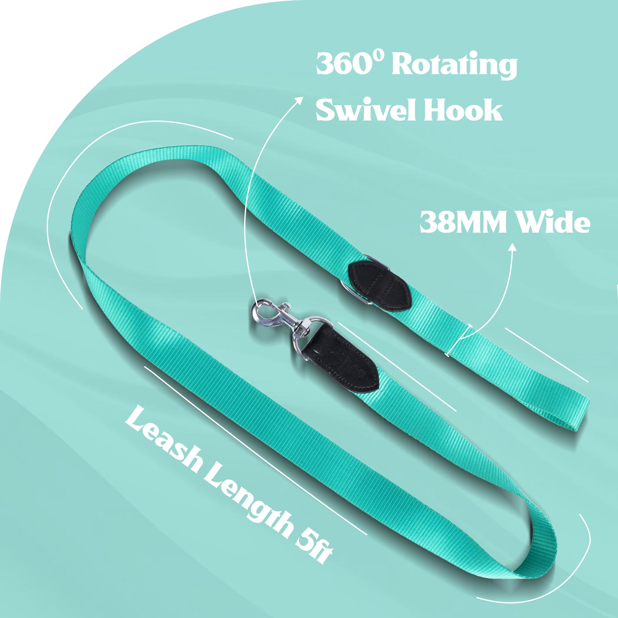 ADIL's Nylon Dog Leash, Heavy Duty Walking Lead with 360° Swivel Metal Hook 1.5 Inch Wide Durable Training Cord with Comfortable Loop Handle for Medium Large Dogs