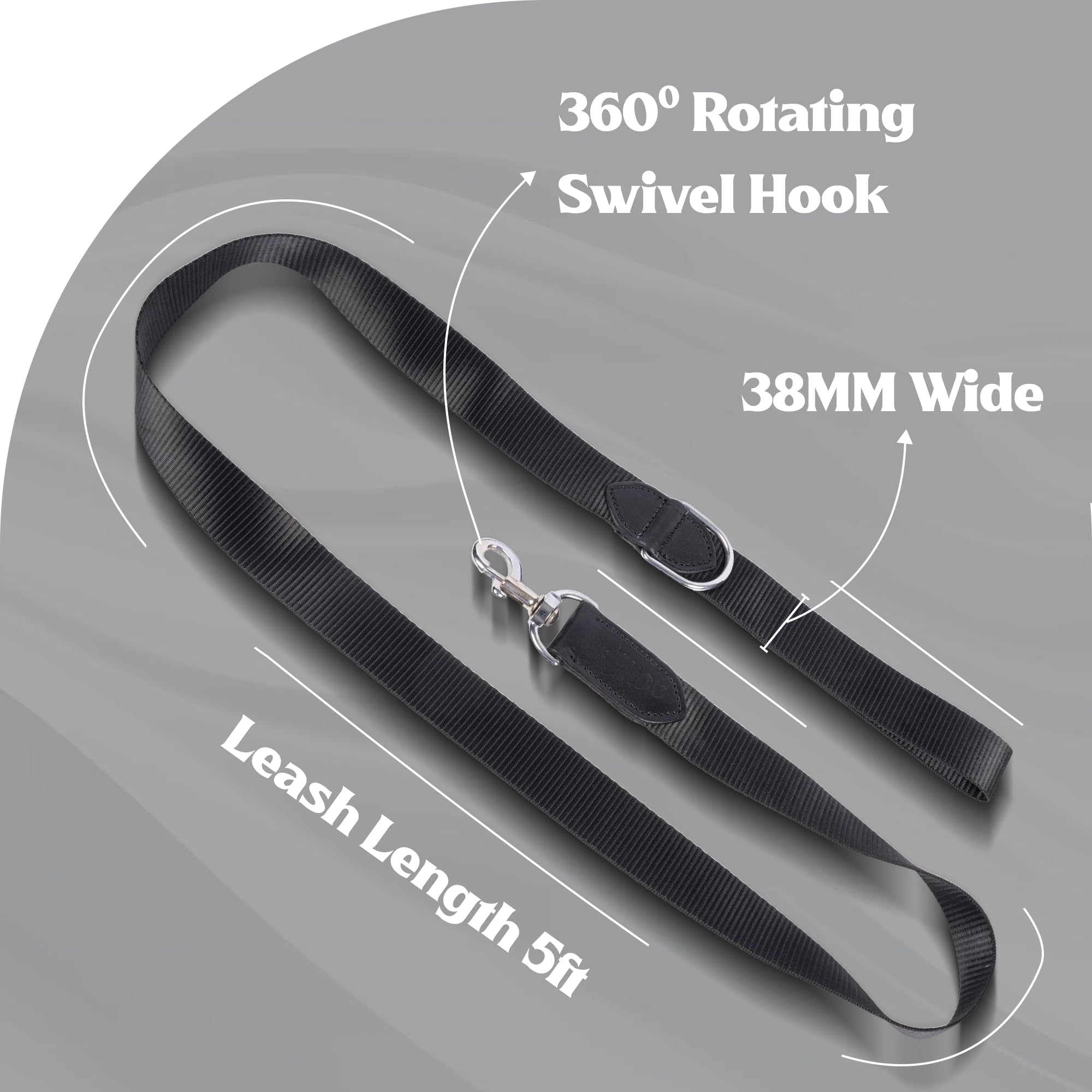 ADIL's Nylon Dog Leash, Heavy Duty Walking Lead with 360° Swivel Metal Hook 1.5 Inch Wide Durable Training Cord with Comfortable Loop Handle for Medium Large Dogs