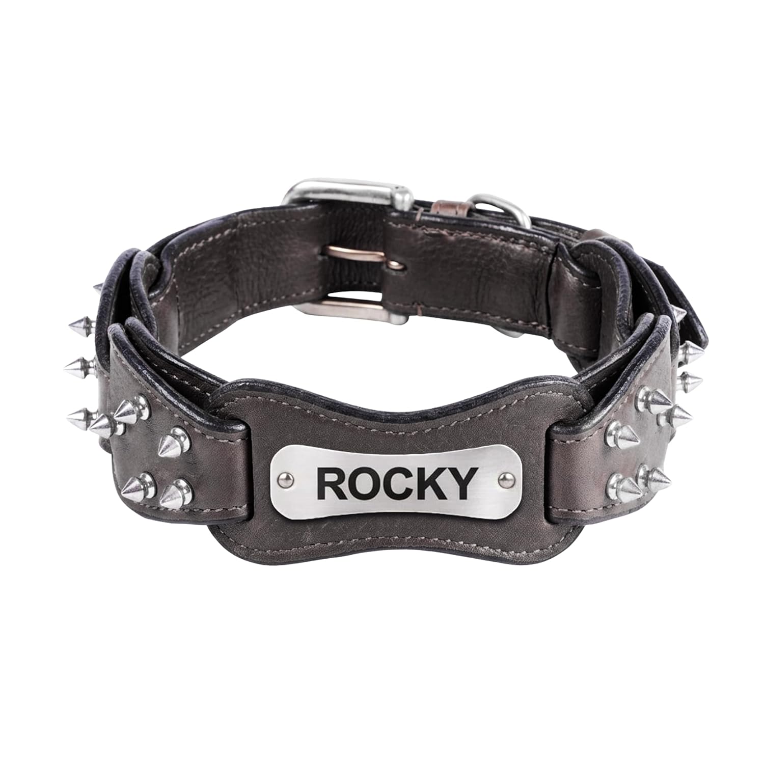Adil's Personalized Softy Premium Leather Spiked Dog Collar – 1.5 Inch Wide Loop Design Heavy Duty Soft Padded Neckbelt, Sturdy Stainless Steel Buckle & D-Ring for Small, Medium & Large Pets