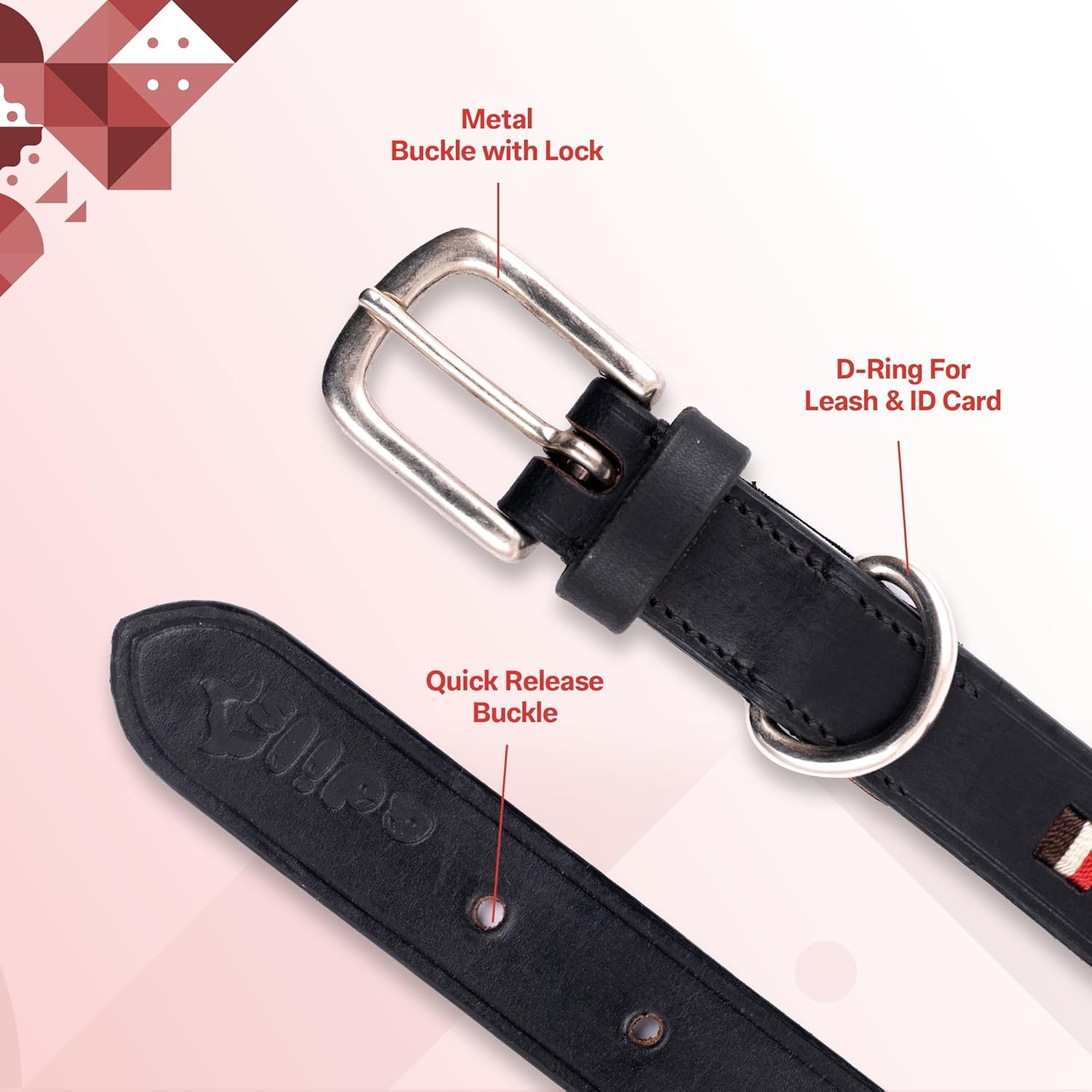 ADIL'S Polo Dog Collar,1 Inch Width Handcrafted by Artisans|Leather Dog Collar with Strong Metal Buckle & D-Ring for Small, Medium & Large Dogs