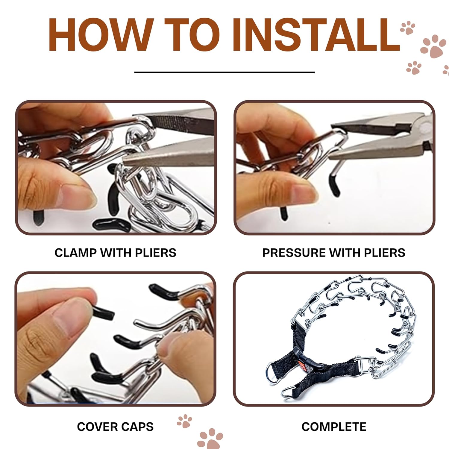 ADIL'S Prong Dog Collar with Protective Black End Plastic Caps - Adjustable Choke Collar with Quick-Release Buckle