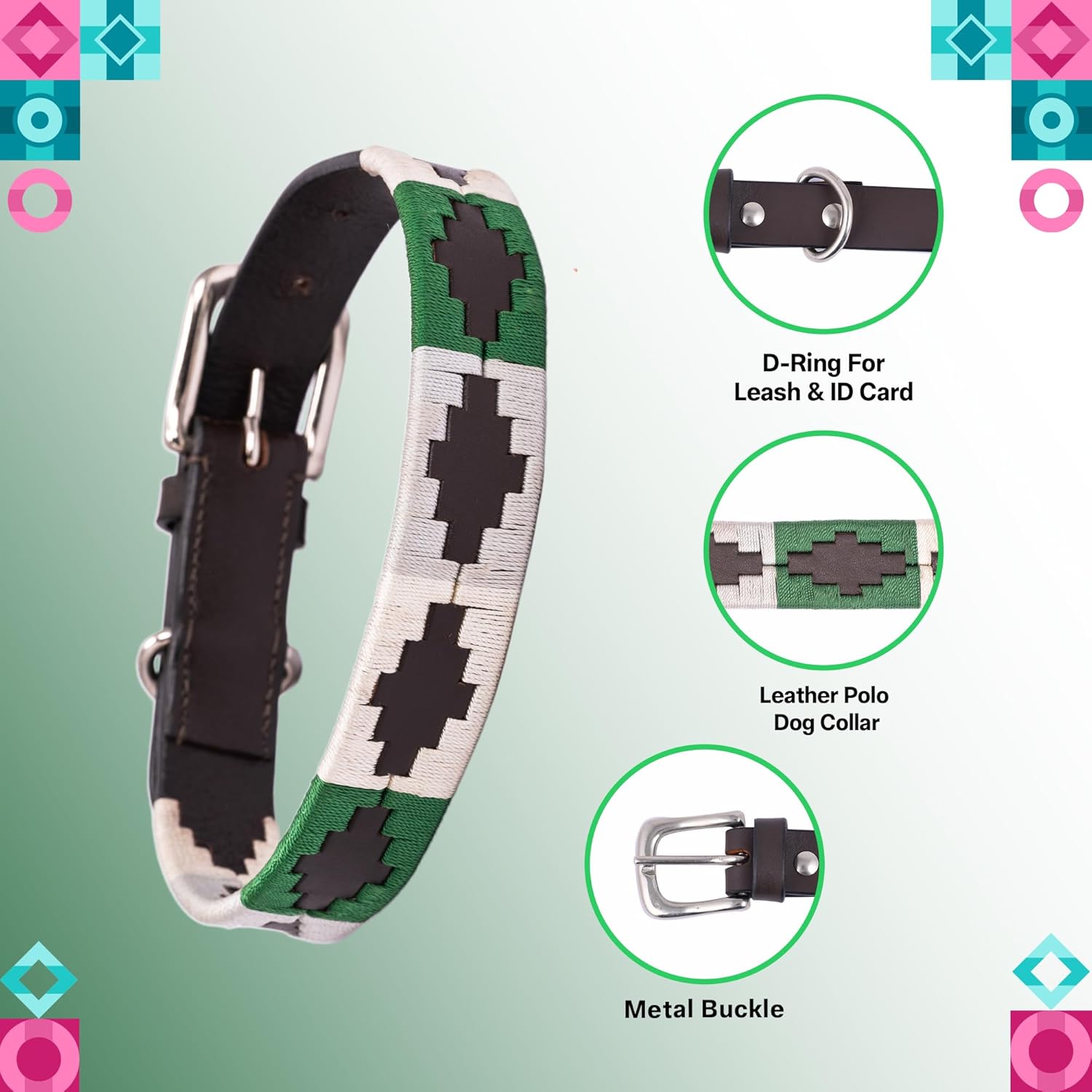 ADIL'S Polo Dog Collar,1 Inch Width Handcrafted by Artisans|Leather Dog Collar with Strong Metal Buckle & D-Ring for Small, Medium & Large Dogs