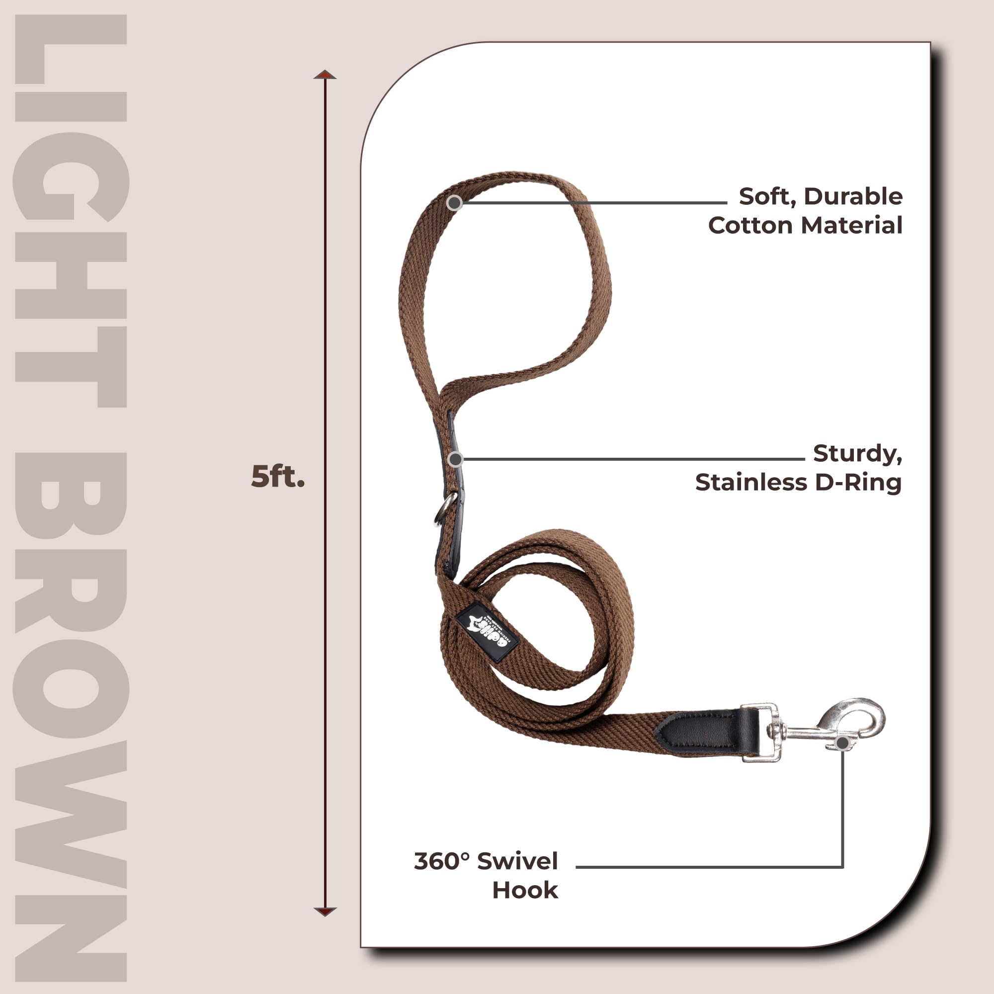 Adil’s 5FT Adjustable Cotton Dog Leash with Soft Leather Handle – Durable Long Lead with 360° Swivel Hook – Strong, Tangle-Free Leash for Walking & Training Small, Medium & Large Dogs