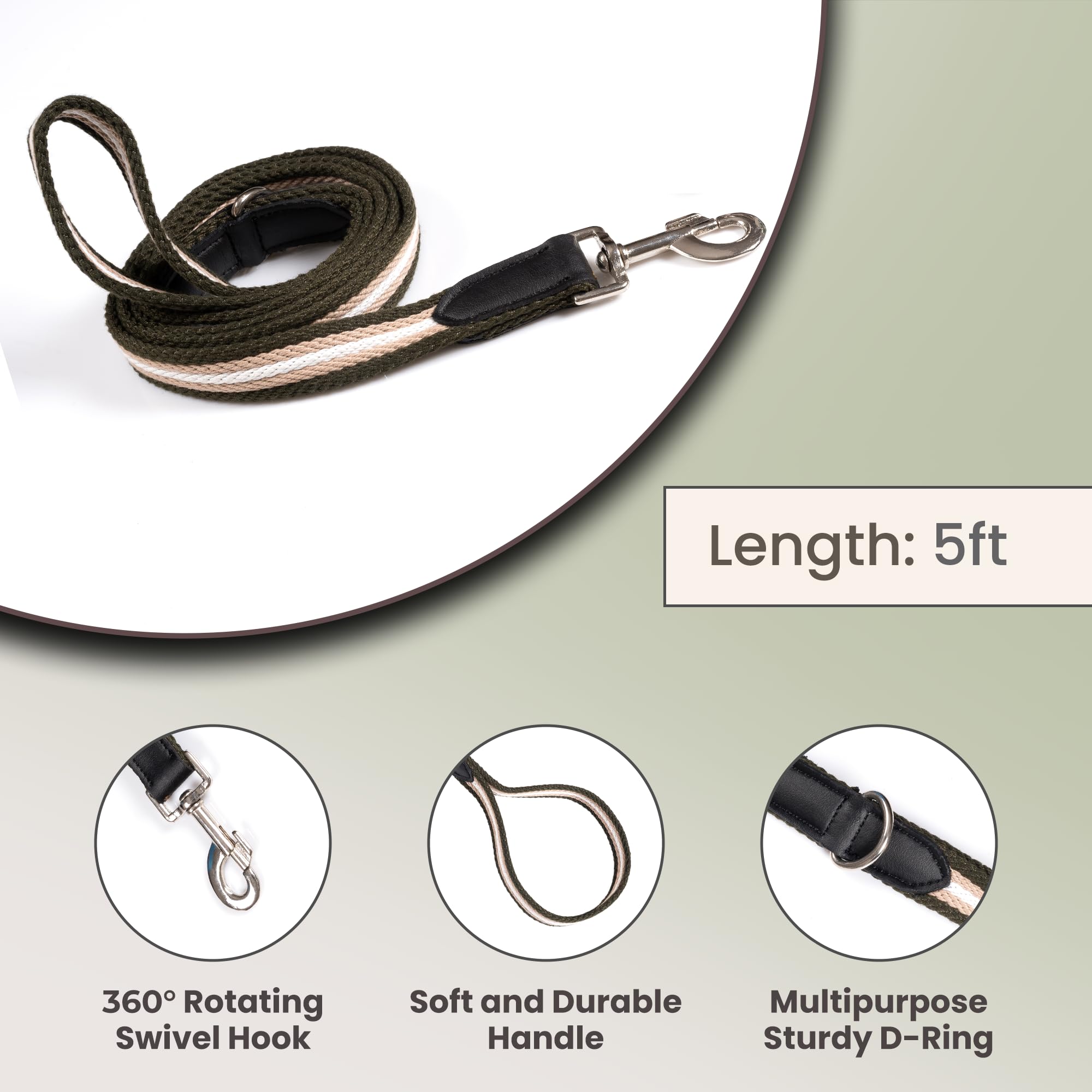 Adil’s Multi Color Cotton Dog Leash – Durable High-Density Cotton with Metal Clasp, 5 Ft Leash for Small, Medium & Large Dogs – Comfortable & Strong Pet Walking Leash