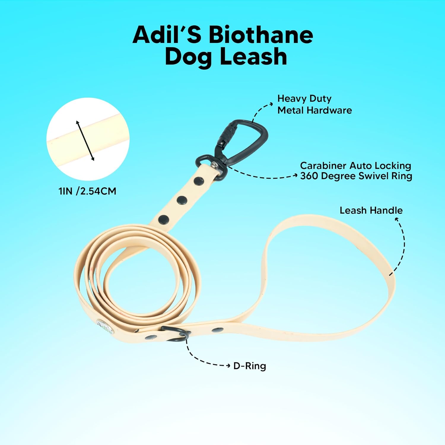 Adil’s Biothane Dog Leash - Waterproof Leashes for Dogs, Metal Hook, Adjustable 5ft Length Suitable for Dogs & Puppies, Ideal for Walking, Running & Training