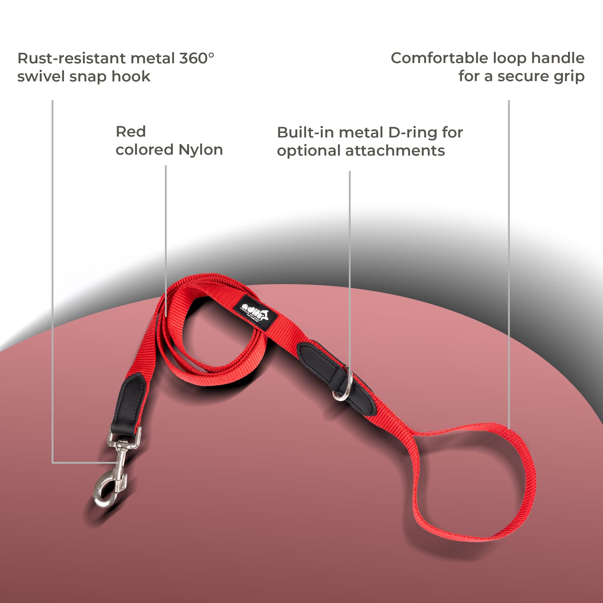 Adil’s 5FT Adjustable Nylon Dog Leash with Soft Leather Handle – Durable Long Lead with 360° Swivel Hook – Strong, Tangle-Free Leash for Walking & Training Small, Medium & Large Dogs