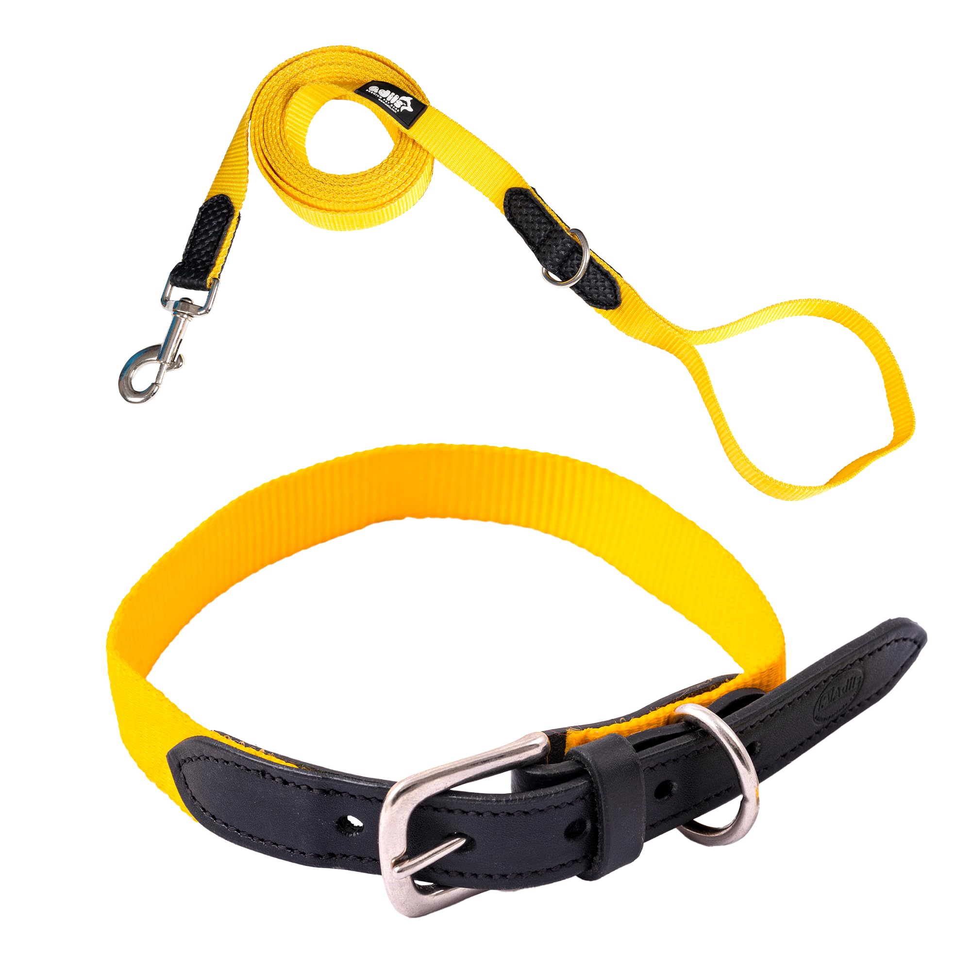 Adil’s Adjustable Plain Nylon with Leather Dog Collar & Leash Combo – Reinforced with Metal Buckle, 360° Swivel Hook, D-Ring & 10ft Leash for Small, Medium & Large Dogs (Purple, Small)