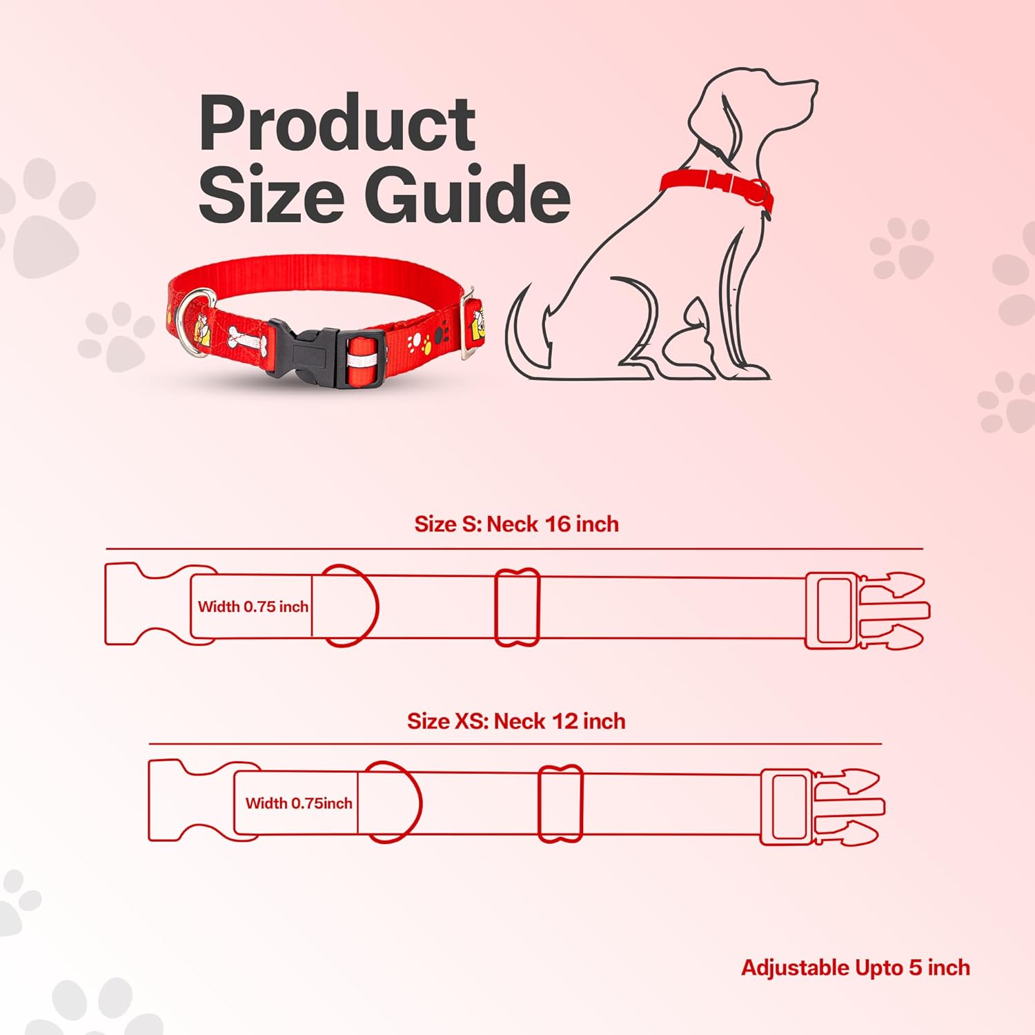 Adil’S Nylon Paw Print Dog Collar with Adjustable Quick Release Buckle & D-Ring for Leashes