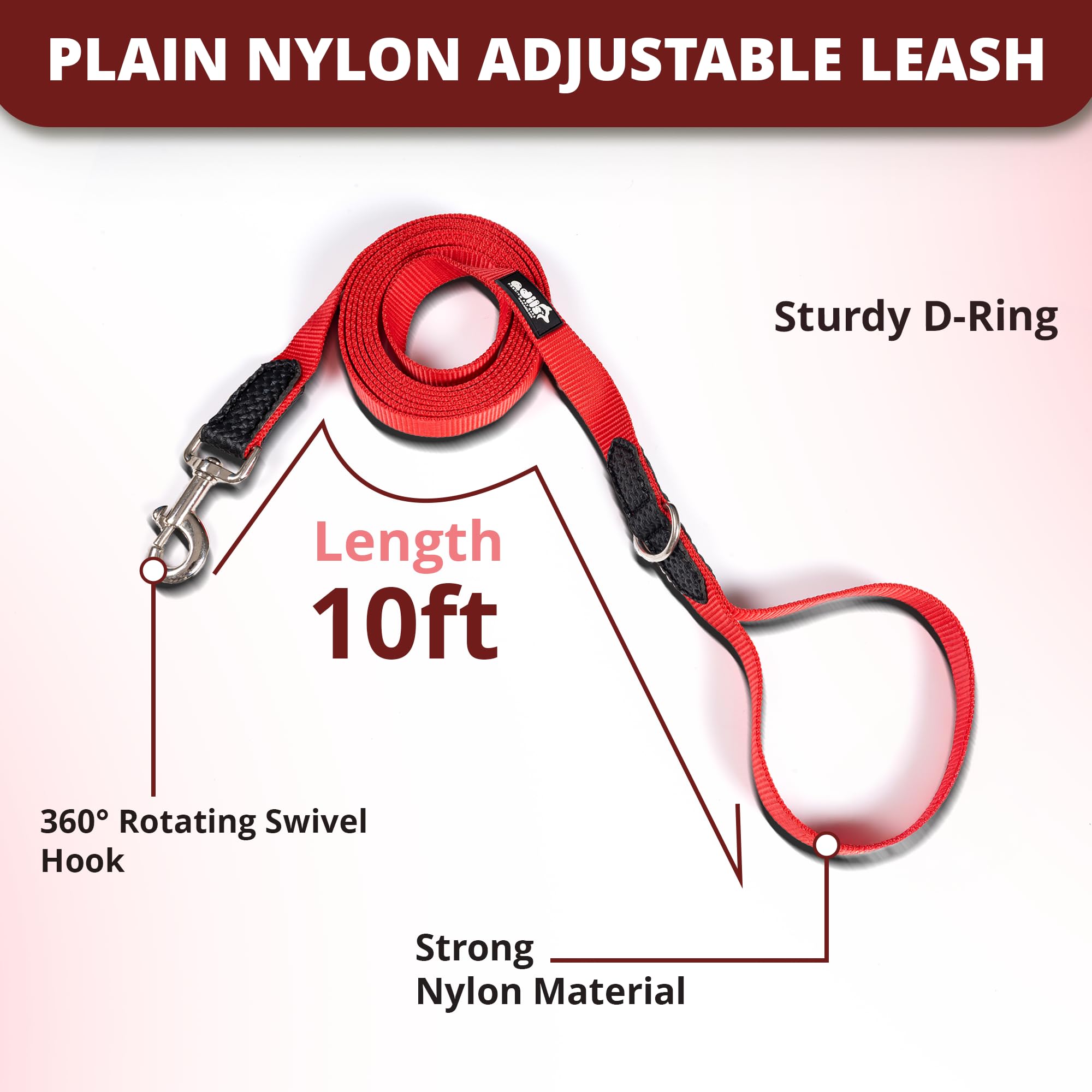 Adil’s 10FT Adjustable Dog Leash Features a Soft Leather Handle, Strong Nylon, and a 360° Swivel Hook—Durable, Comfy, and Ideal for Small to Large Dogs.