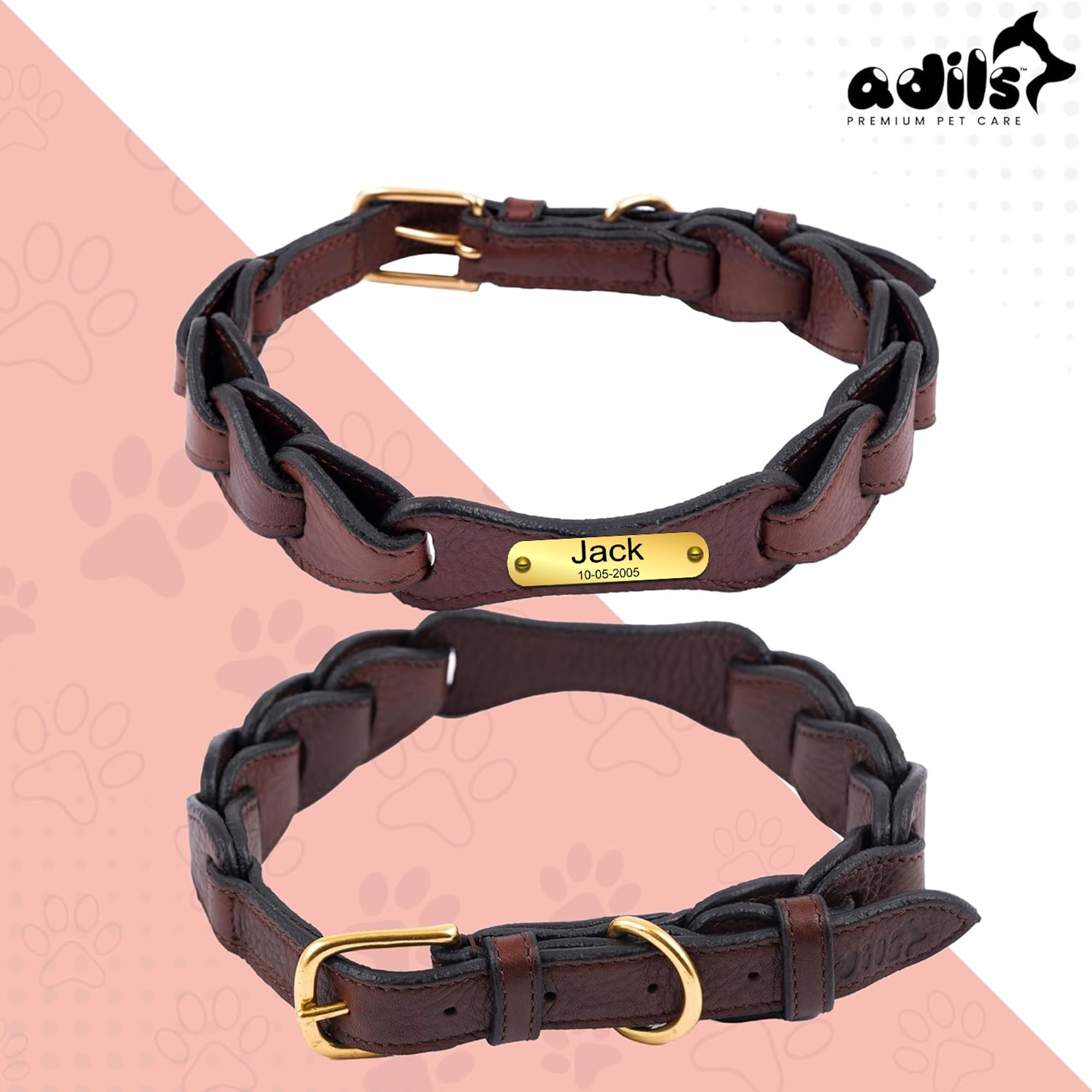 Adil’S Soft Leather Personalized Dog Collar for Large Medium Small Dogs Neck Collar with Personalized Dog Name in Neck Size 12 Inch to 26 Inch