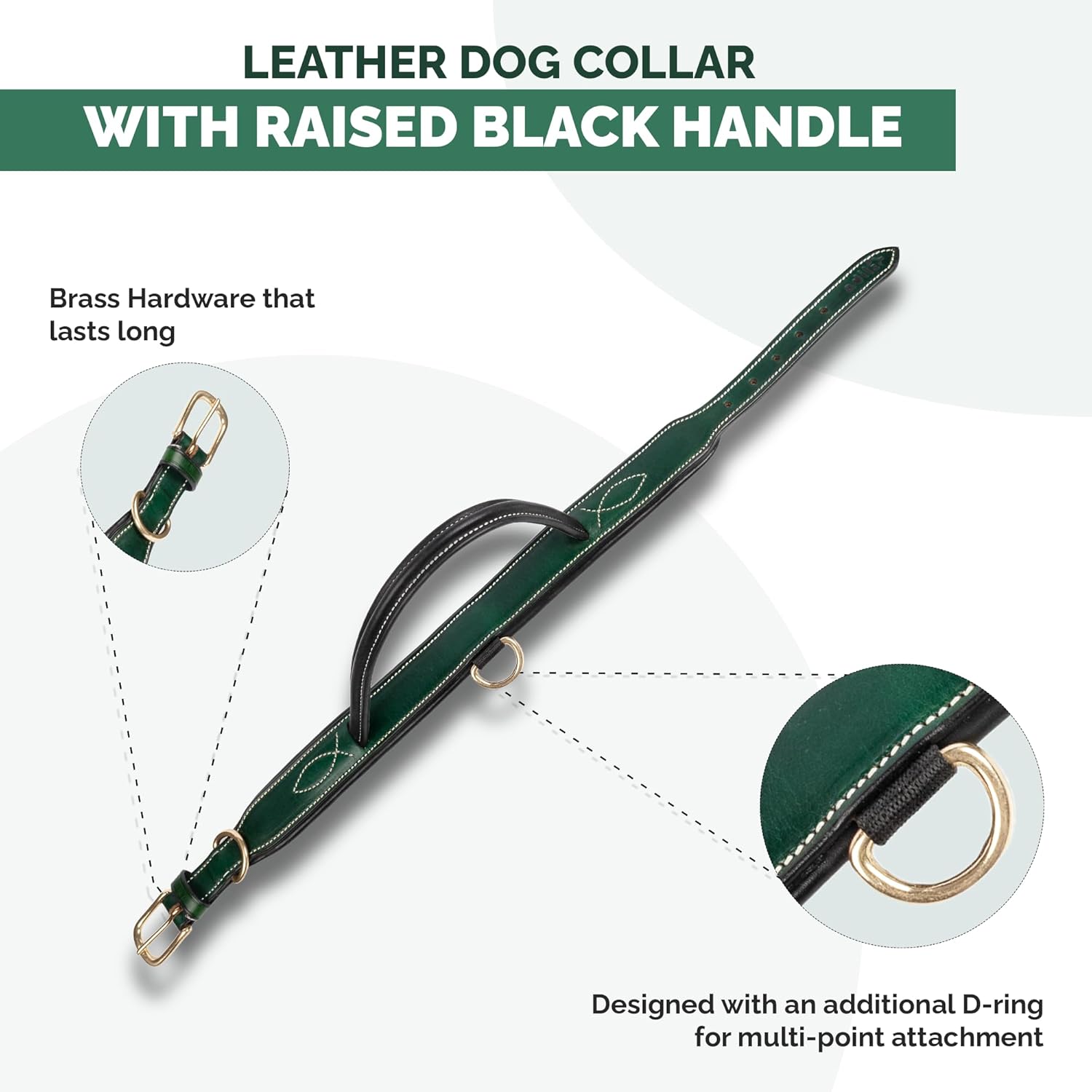 Adil's Softy Leather Dog Collar with Control Handle 1.5 inch Wide Built-in Quick Grab Leather Pull Strap, Heavy Duty Dual D-Ring Neckbelt for Medium & Large Dogs