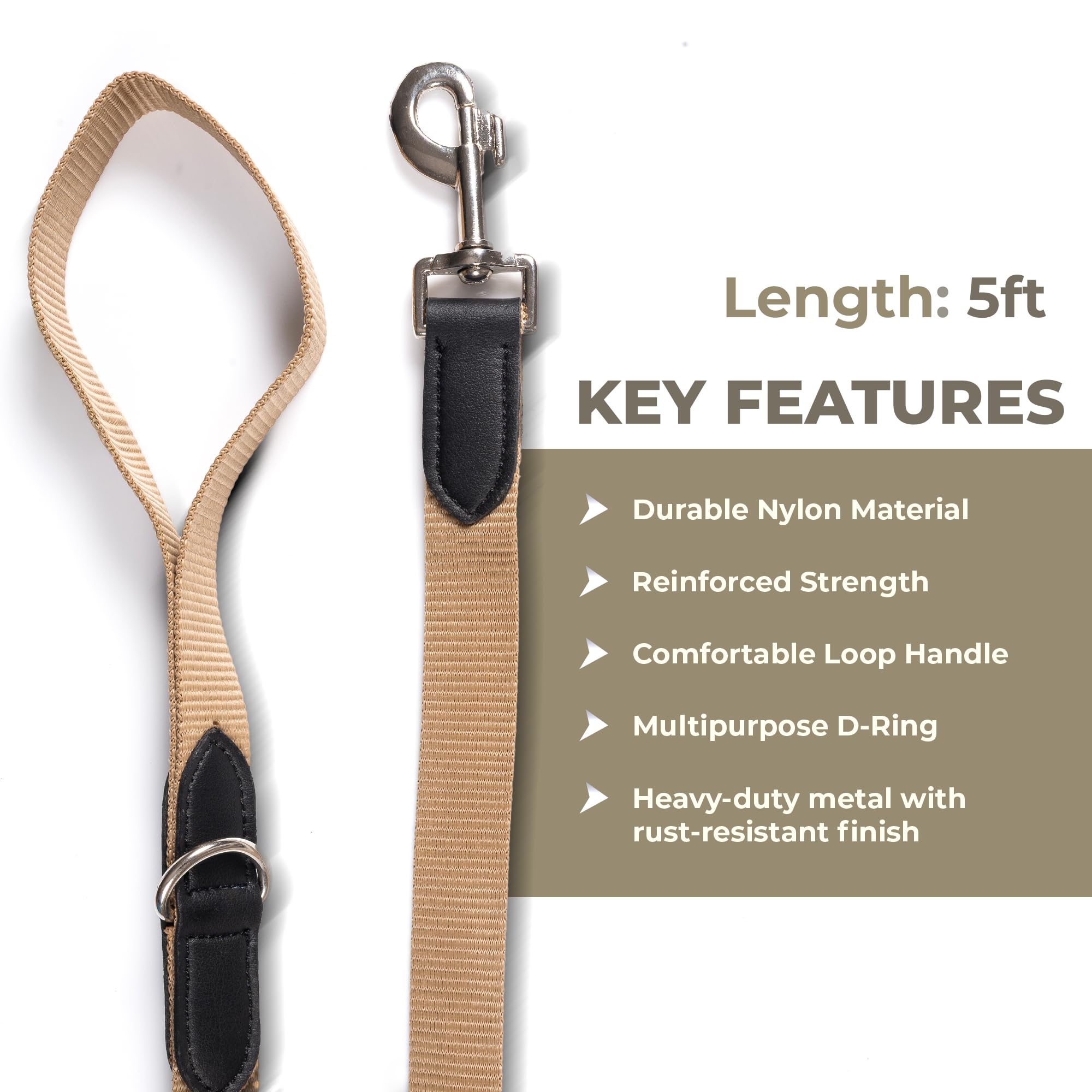 Adil’s 5FT Adjustable Nylon Dog Leash with Soft Leather Handle – Durable Long Lead with 360° Swivel Hook – Strong, Tangle-Free Leash for Walking & Training Small, Medium & Large Dogs