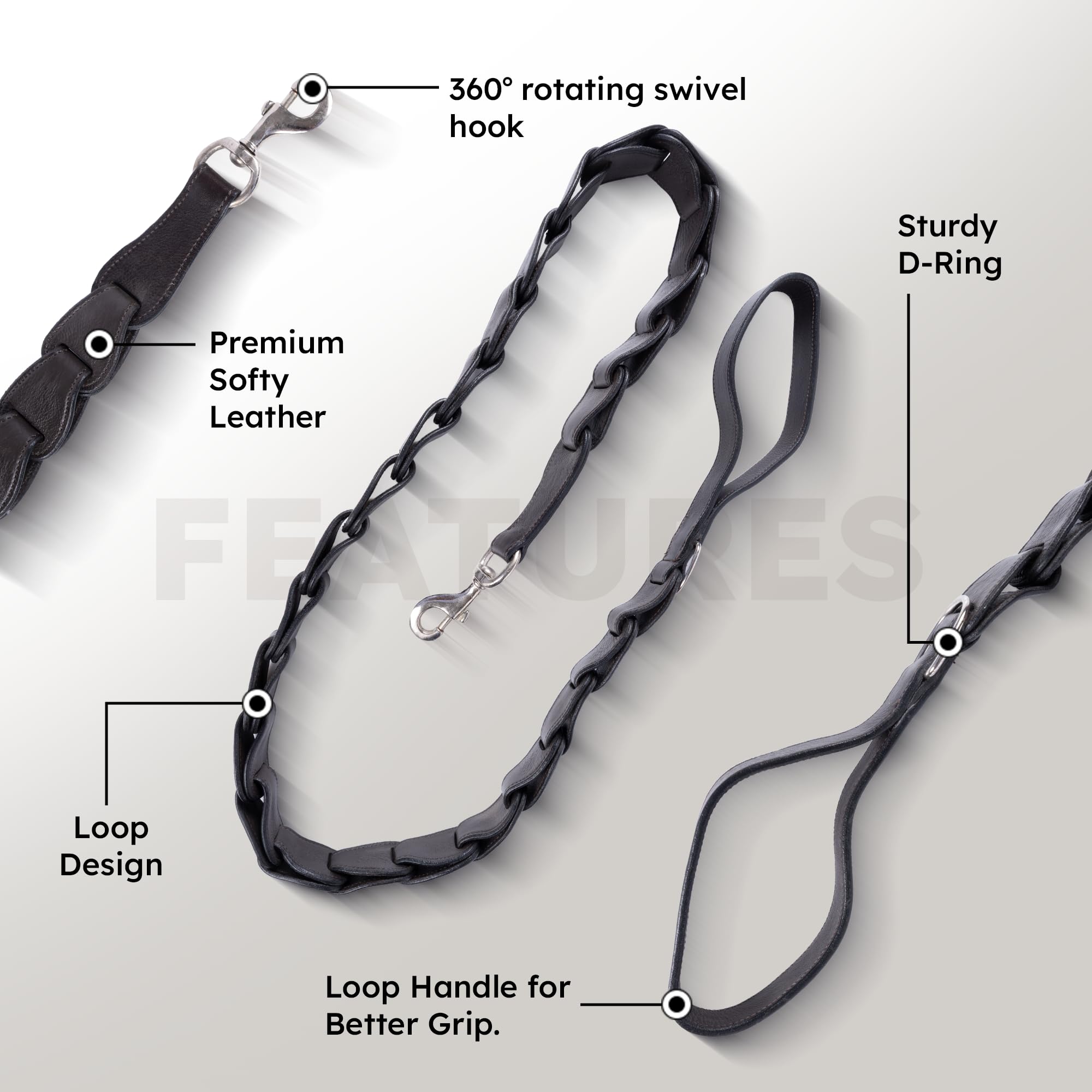 Adil's Premium Softy Leather Dog Leash 5ft Long 1.5 Inch Wide Braided Leash with Loop Handle 360° Swivel Hook Heavy Duty D-Ring Durable Walking Training Lead for Small Medium Large Pets