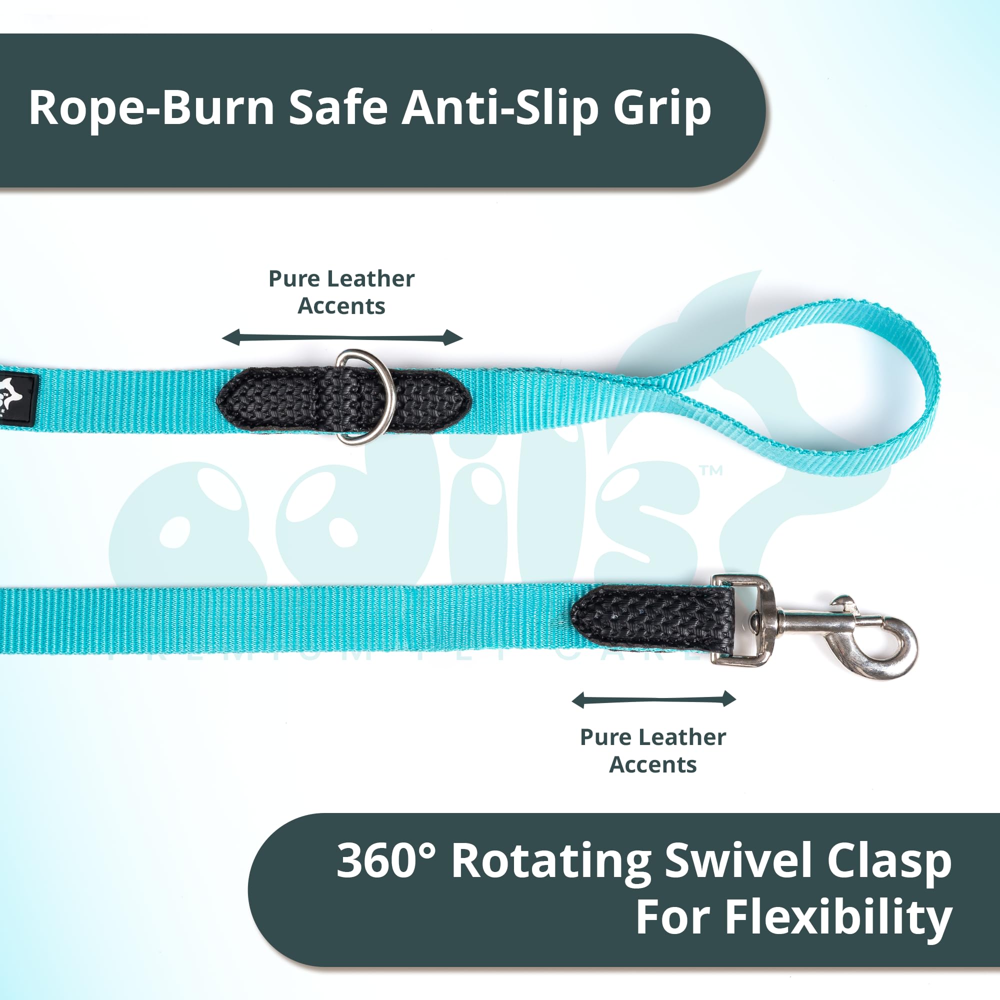 Adil’s 10FT Adjustable Dog Leash Features a Soft Leather Handle, Strong Nylon, and a 360° Swivel Hook—Durable, Comfy, and Ideal for Small to Large Dogs.