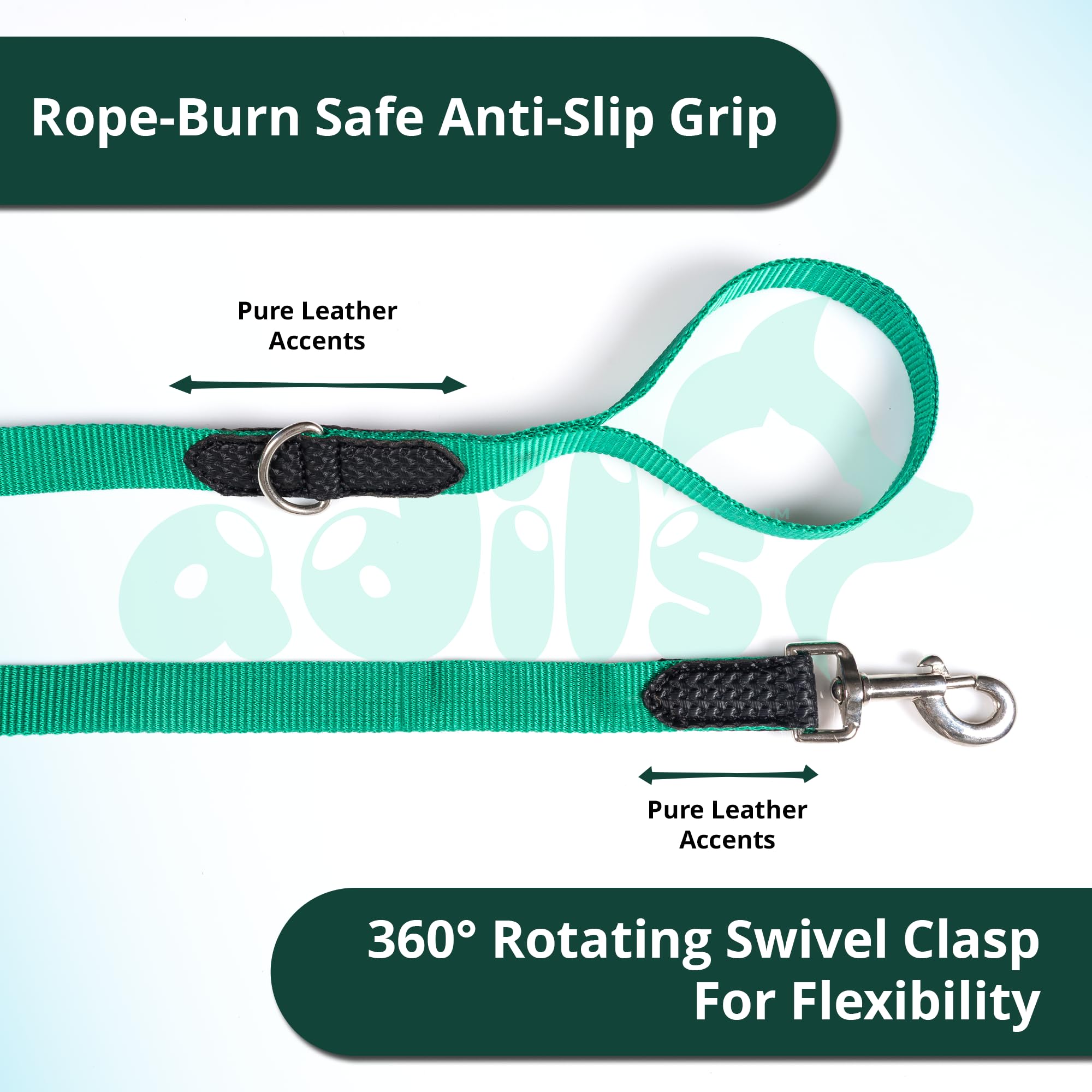 Adil’s 10FT Adjustable Dog Leash Features a Soft Leather Handle, Strong Nylon, and a 360° Swivel Hook—Durable, Comfy, and Ideal for Small to Large Dogs.