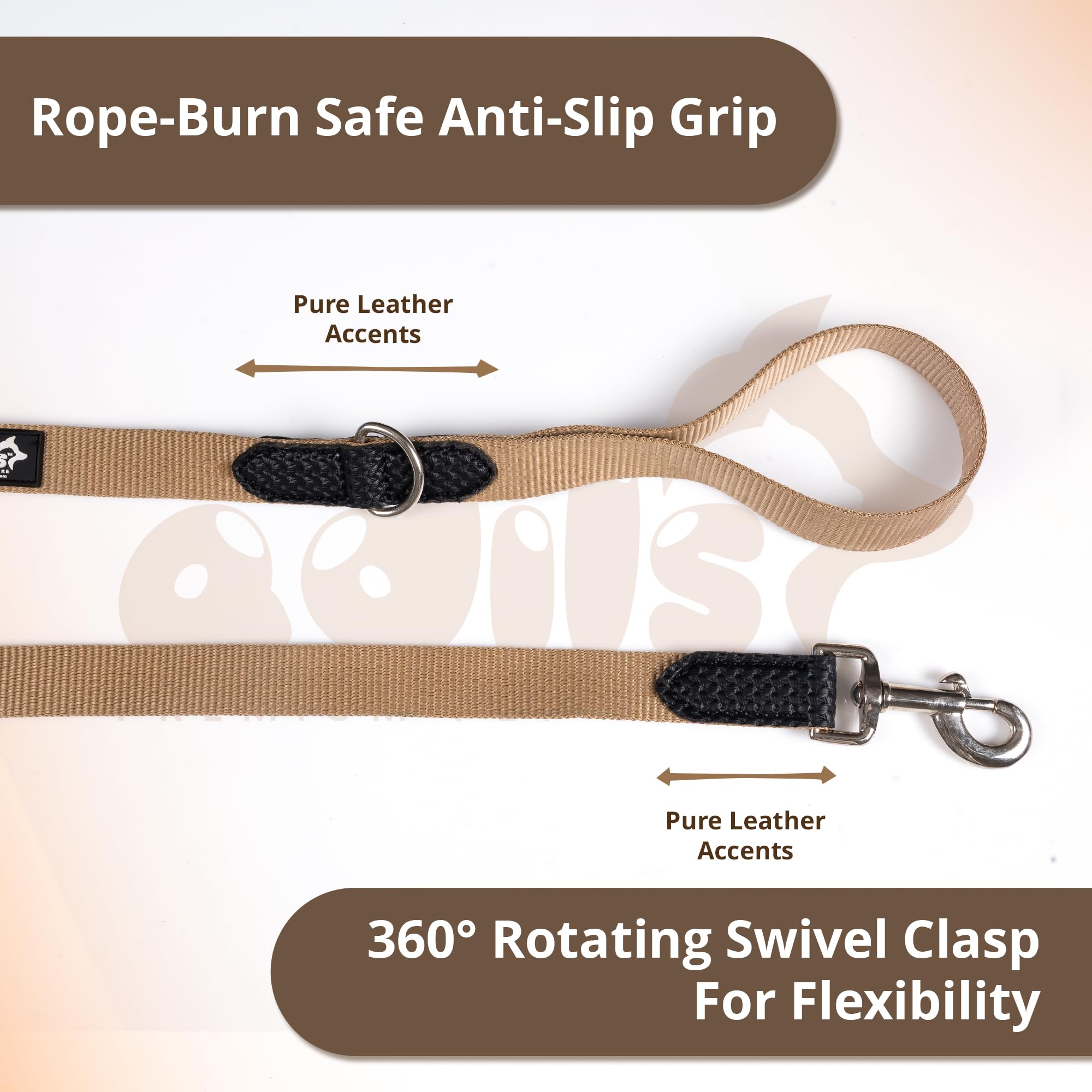 Adil’s 10FT Adjustable Dog Leash Features a Soft Leather Handle, Strong Nylon, and a 360° Swivel Hook—Durable, Comfy, and Ideal for Small to Large Dogs.