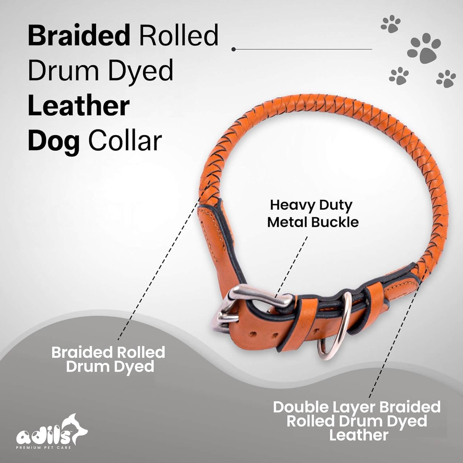 Braided Rolled Drum Dyed (DD) Leather Dog Collar