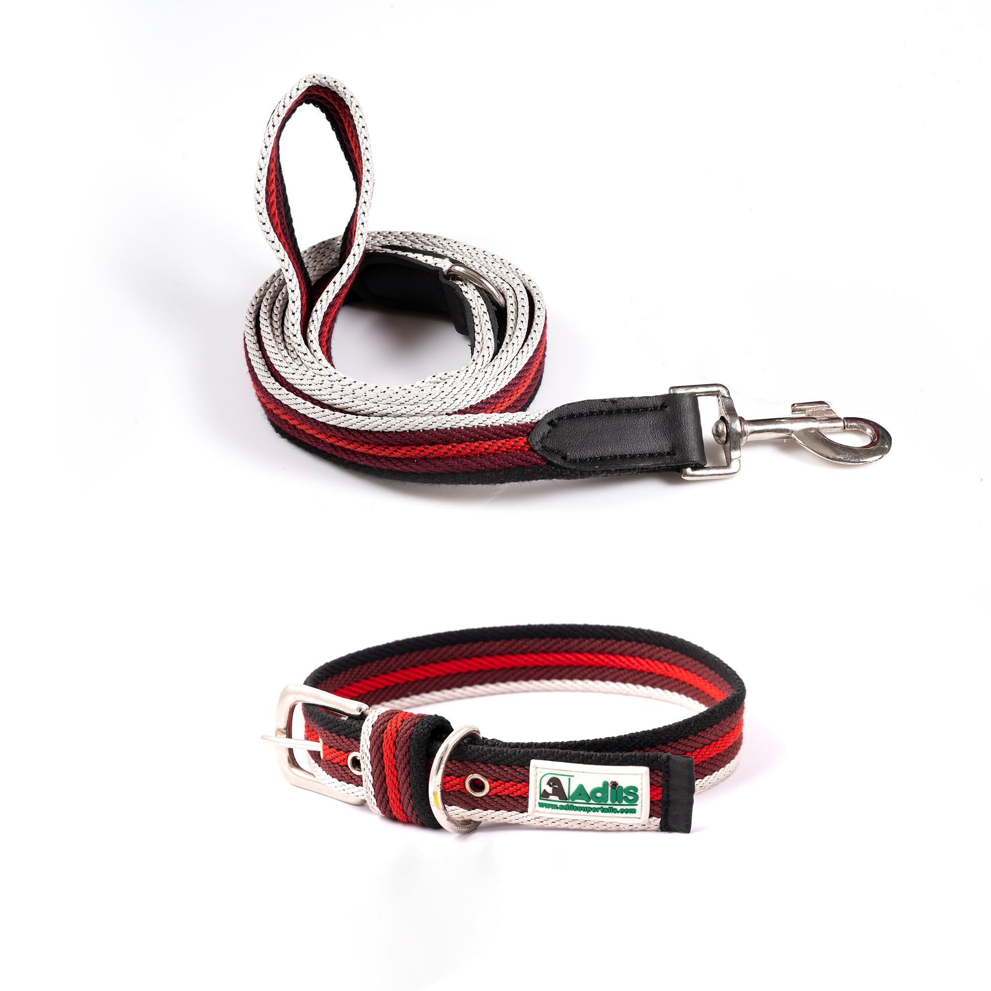 Adil’s Multi Color Cotton Dog Collar & Leash Combo Set | Durable High-Density Cotton with Metal Buckle, Adjustable Holes & 5 Ft Leash for Small, Medium & Large Dogs (Grey White Blue, XL)