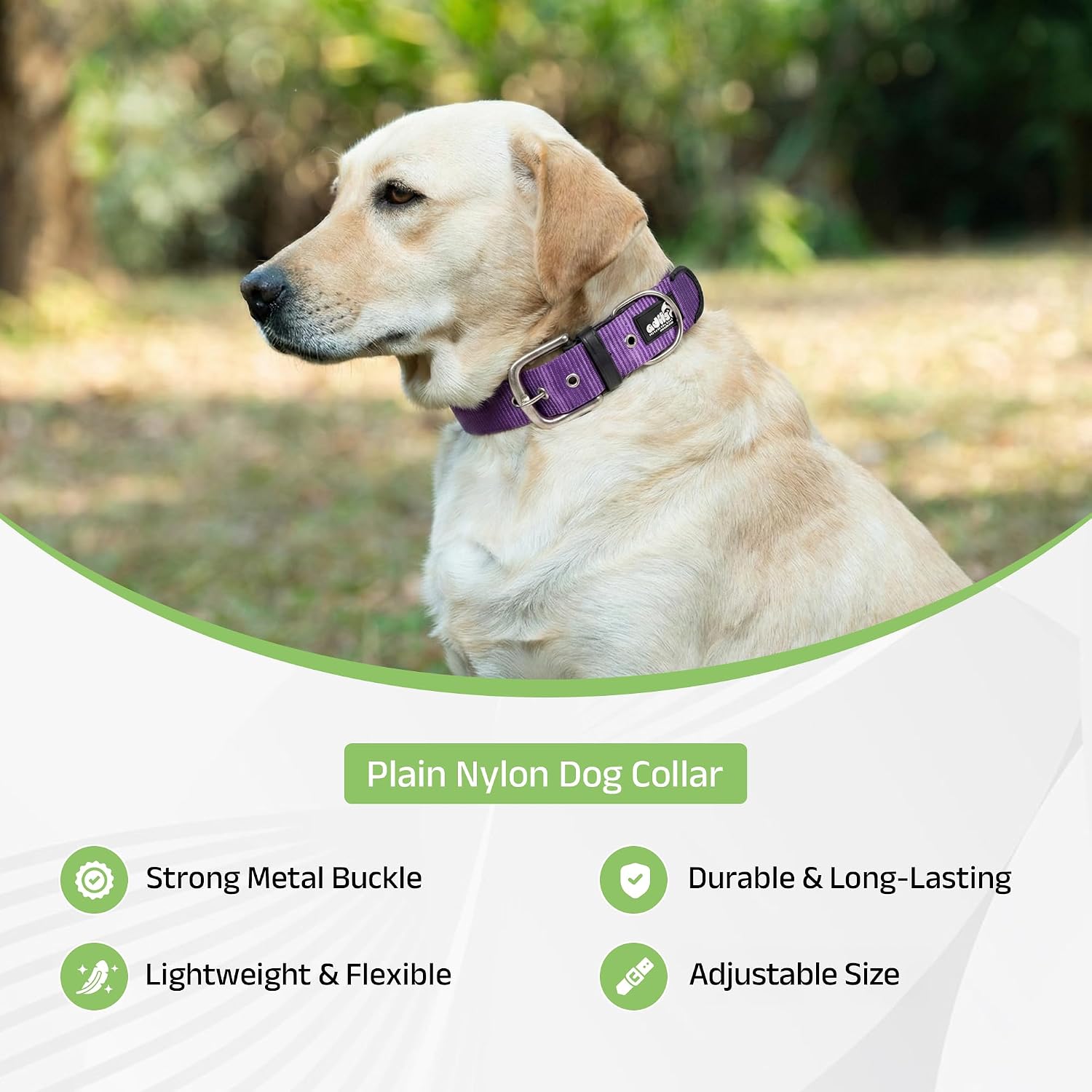 ADIL's Nylon Dog Collar – 1.5 Inch Wide Heavy-Duty Neckbelt with Metal Buckle D-Ring, Adjustable Safety Strap Small Medium Large Pets for Outdoor Walking Training