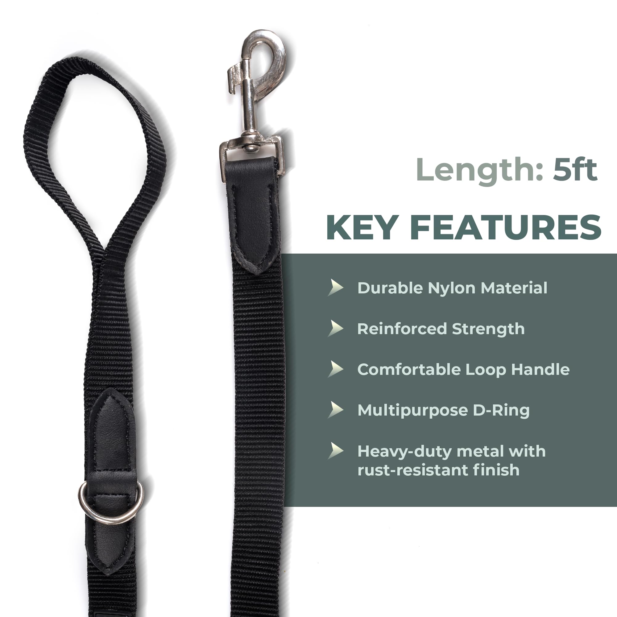 Adil’s 5FT Adjustable Nylon Dog Leash with Soft Leather Handle – Durable Long Lead with 360° Swivel Hook – Strong, Tangle-Free Leash for Walking & Training Small, Medium & Large Dogs
