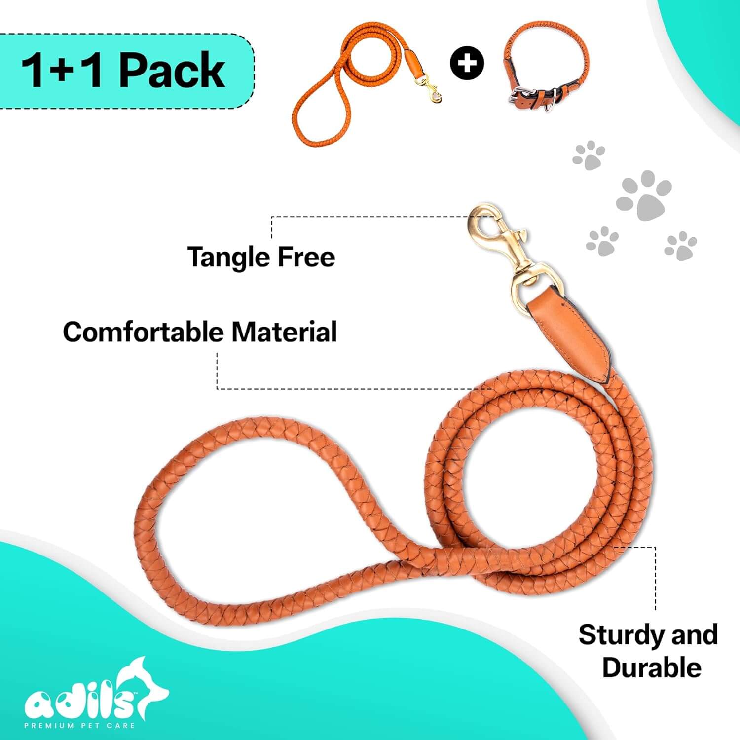 Braided Rolled Drum Dyed (DD) Leather Dog Collar & Leash